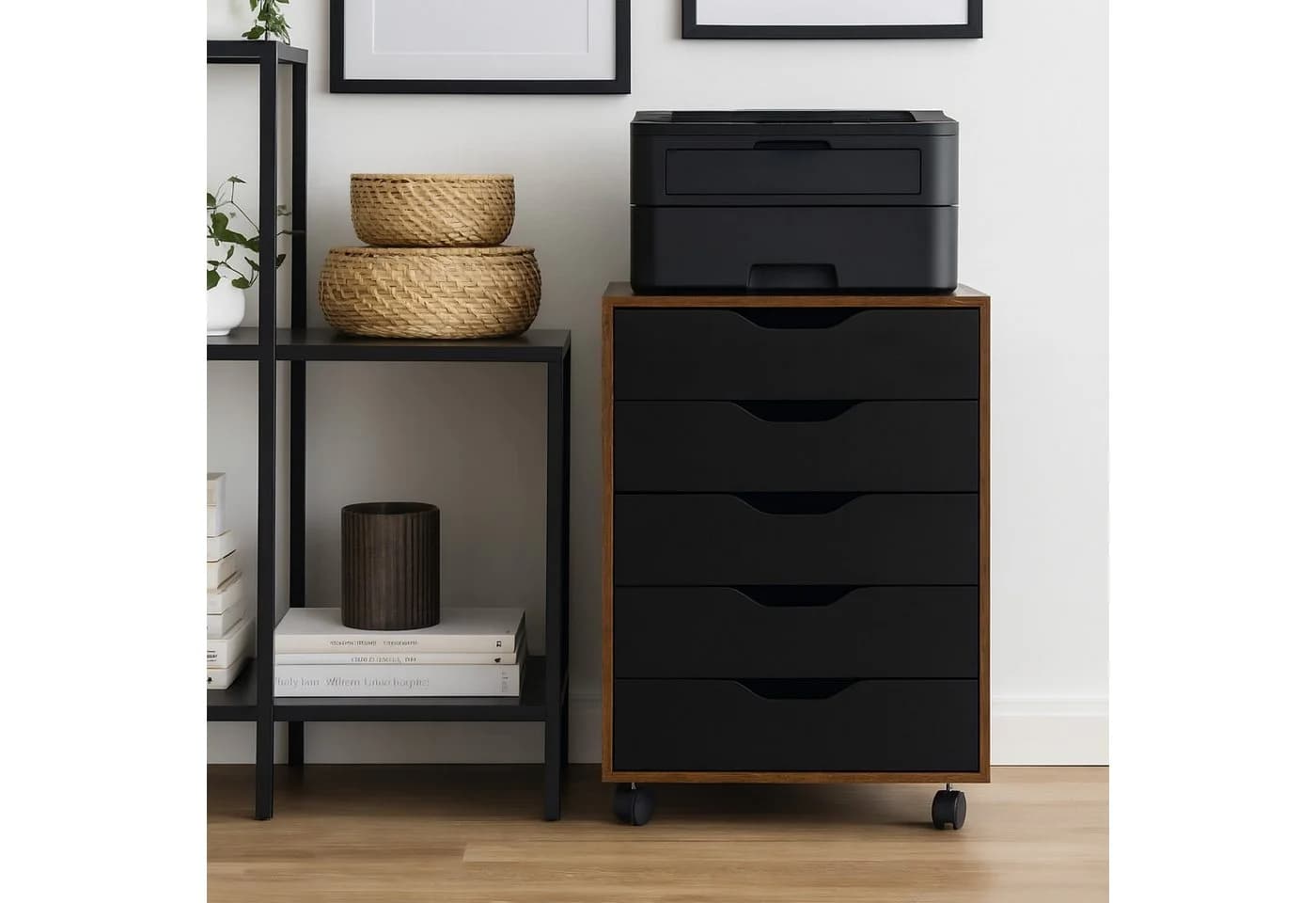 relaxdays Rollcontainer Industrial-Schwarz mit 5 Schubladen - Bild 1