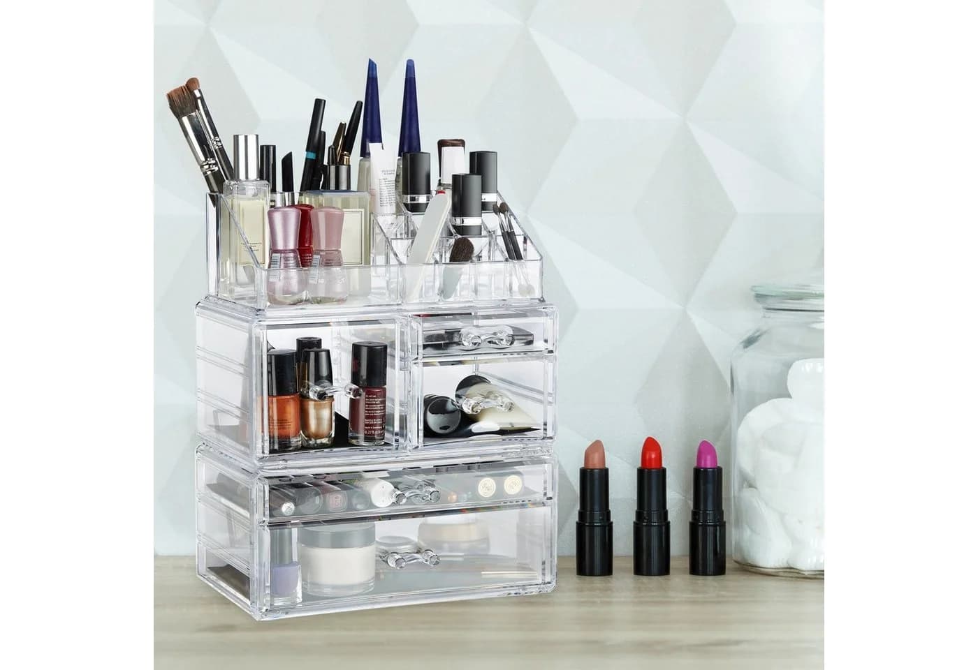 relaxdays Make-Up Organizer Acryl 21 Fächer transparent - Bild 1