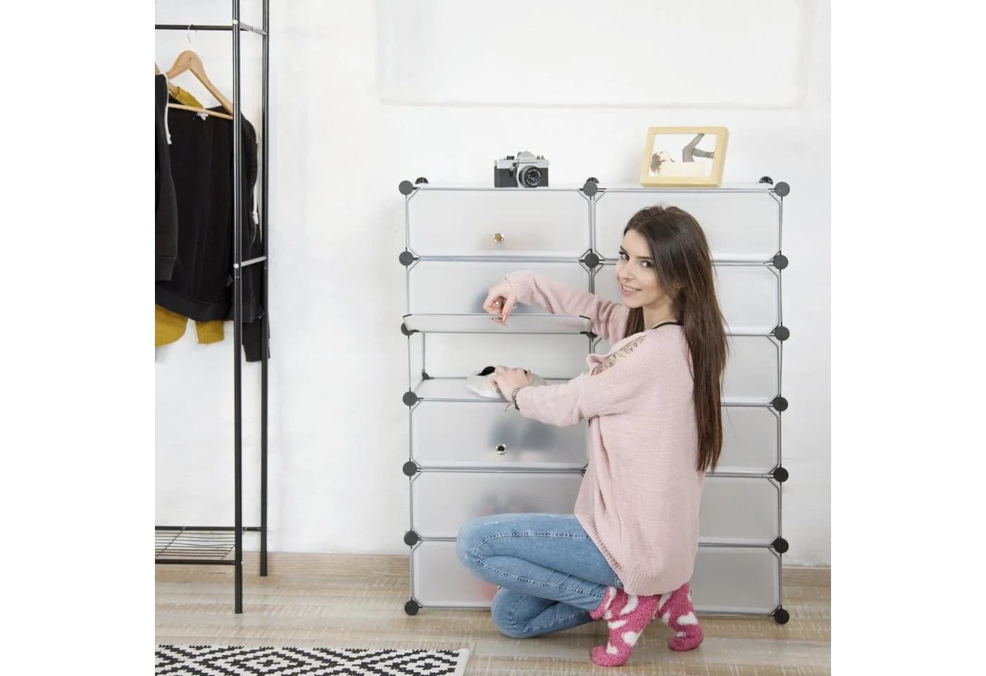 relaxdays Schuhschrank mit 12 Fächern Transparent Schwarz Weiß - Bild 1