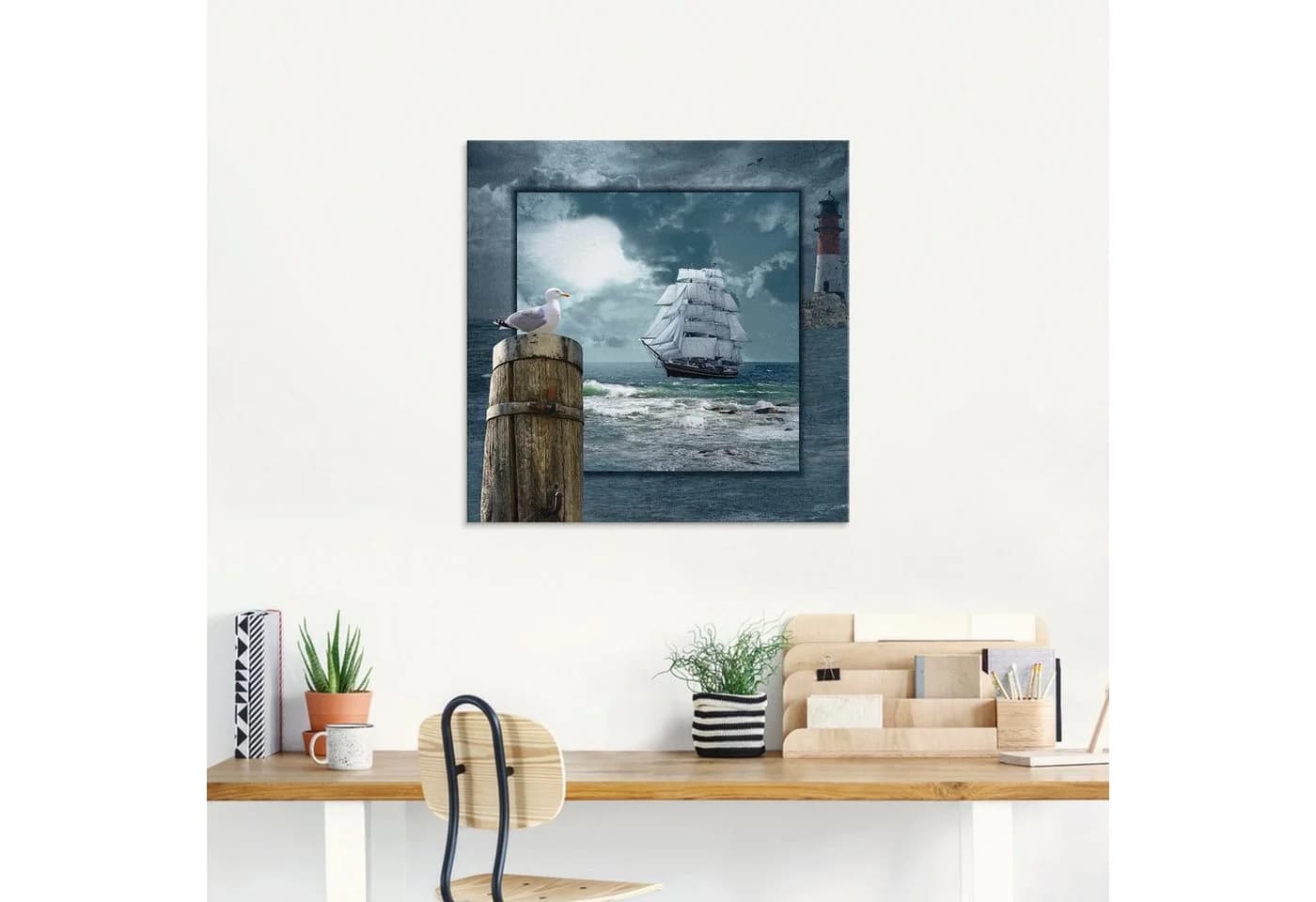 Artland Glasbild Maritime Collage Segelschiff Blau