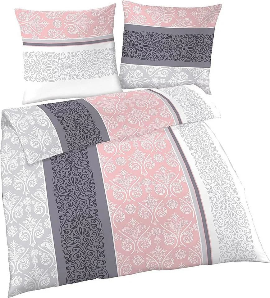 soma Bettwäsche Fein-Biber Set Rosa Silber Boho Barock 100% Baumwolle - Bild 2