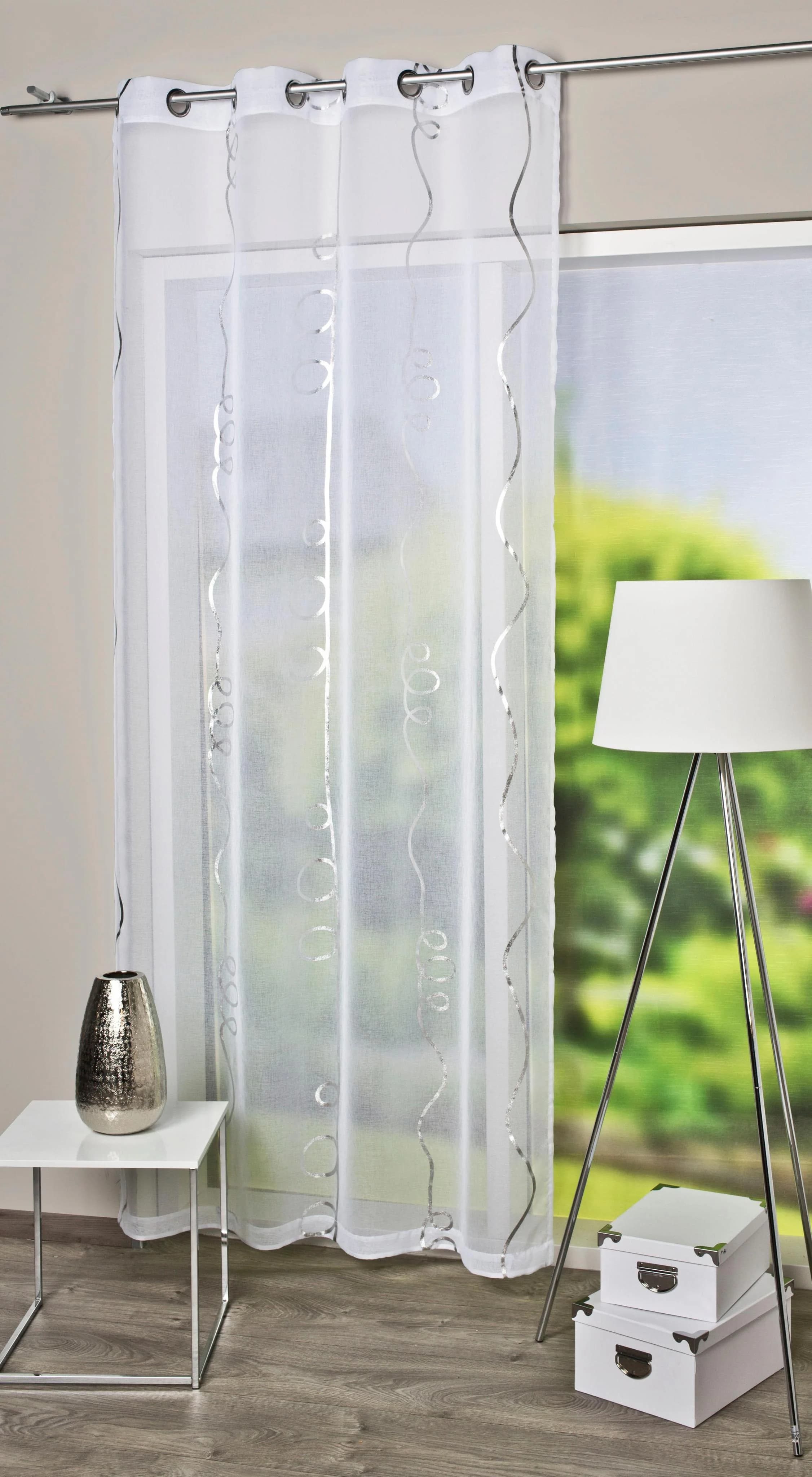 Home Wohnideen LOOPY Gardine Silber Voile Ösenschal - Bild 4