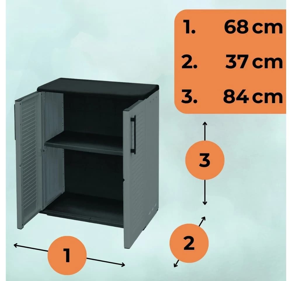 GarPet Gartenschrank Wetterfest Grau Kunststoff 68x37x84 cm