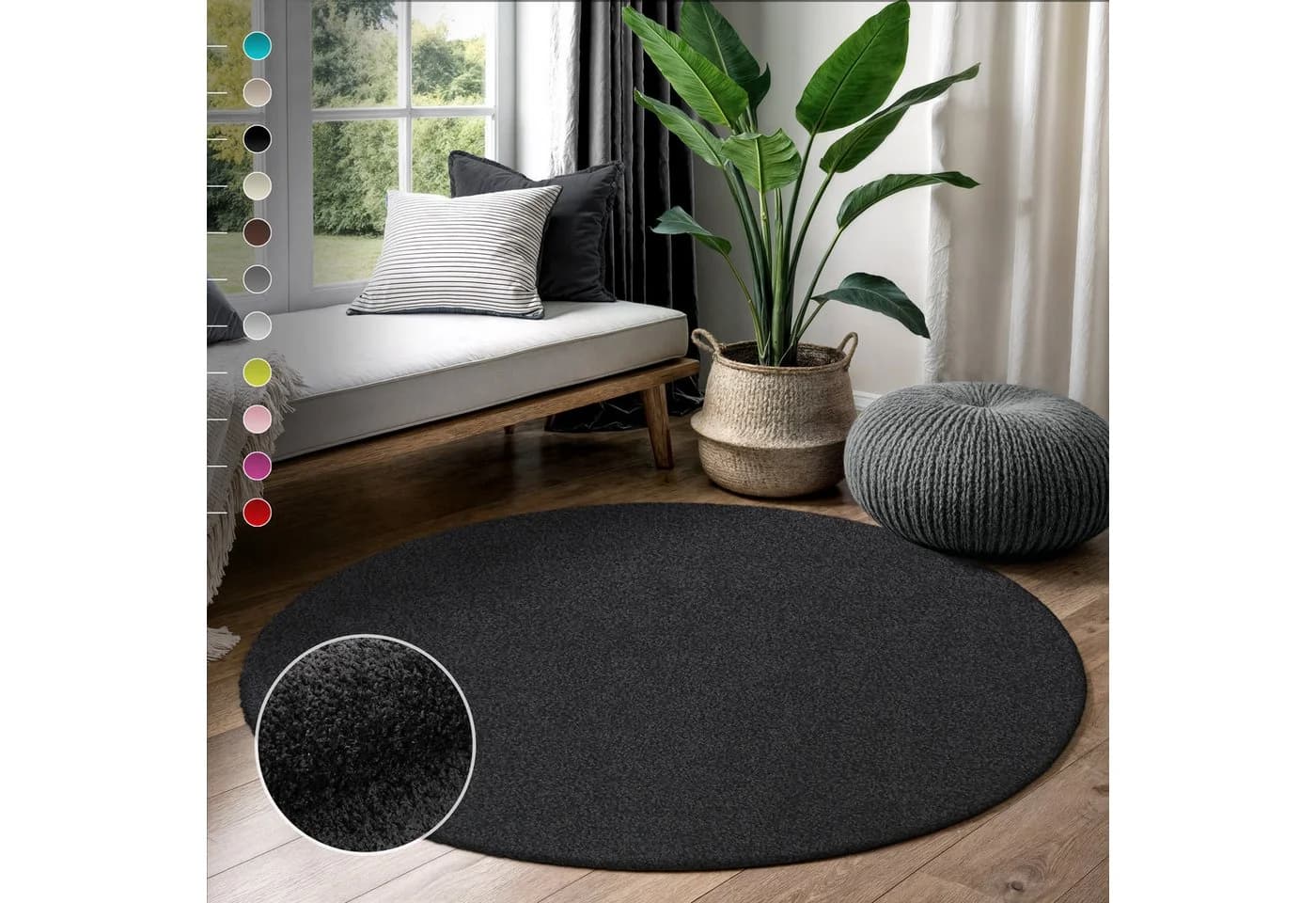 SANAT LOCA Hochflor-Teppich Schwarz Rund 80cm - Bild 2