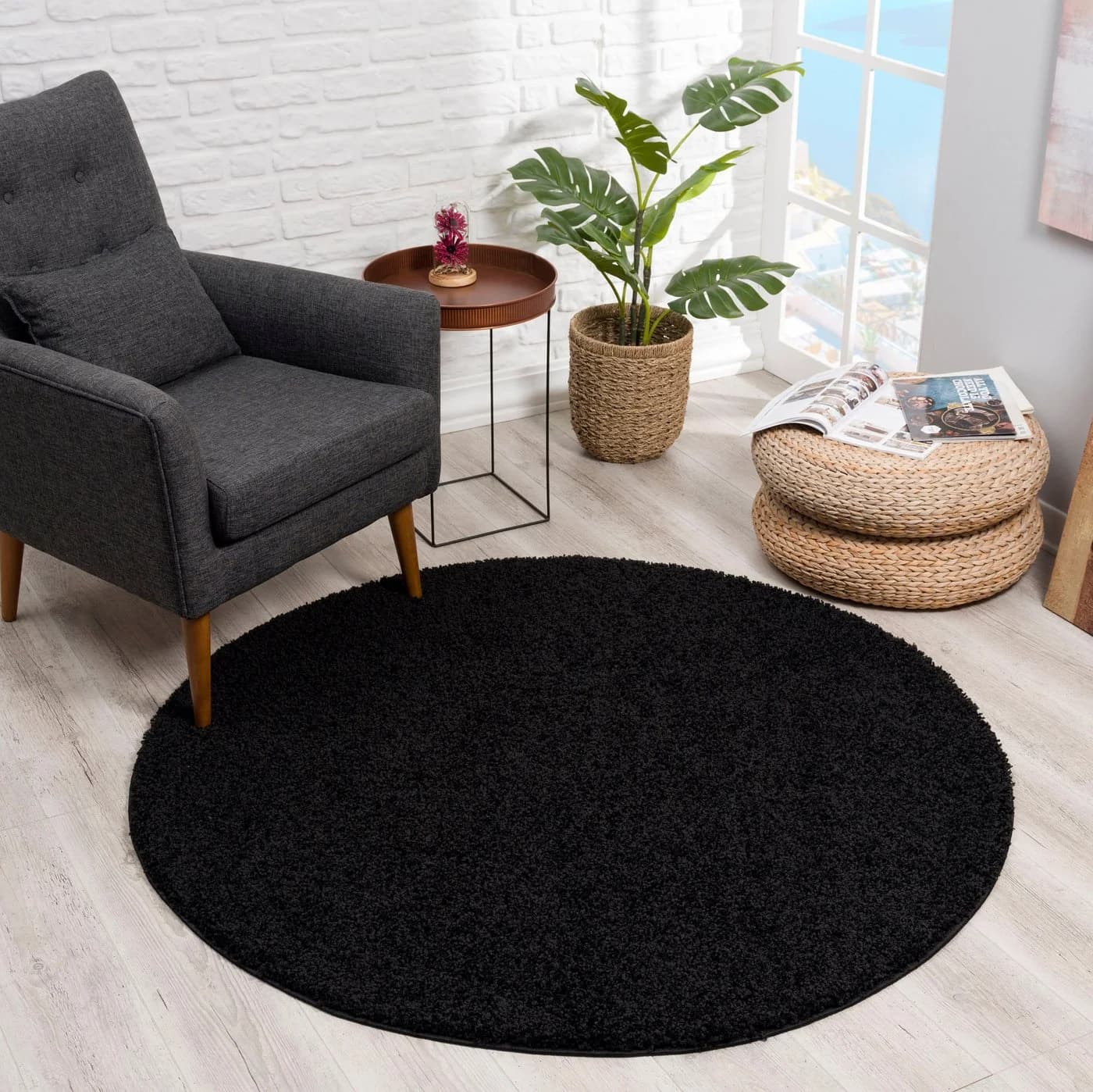 SANAT LOCA Hochflor-Teppich Schwarz Rund 80cm - Bild 4