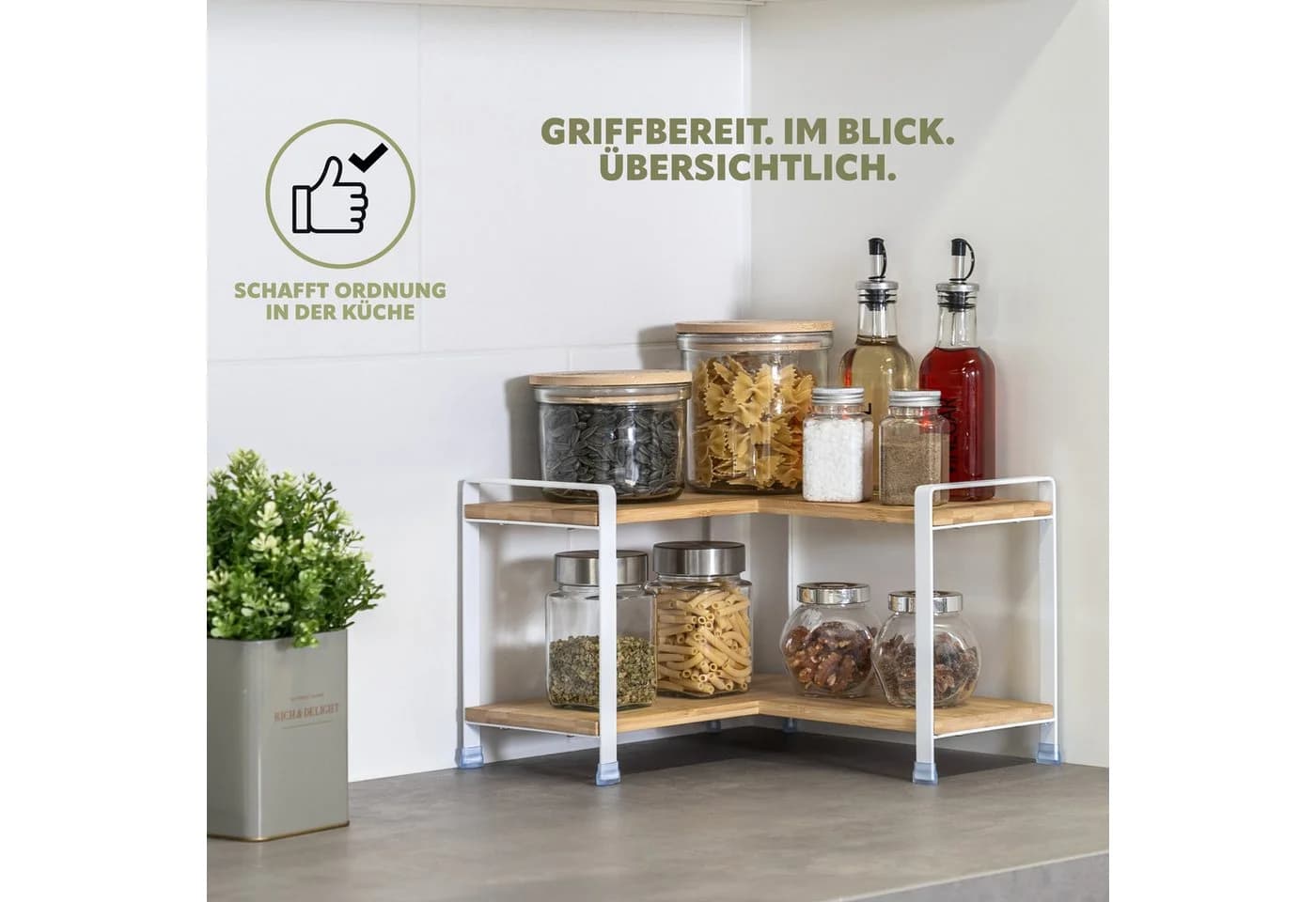 eluno Küchenregal Gewürzeckregal Bambus Metall Weiß - Bild 3