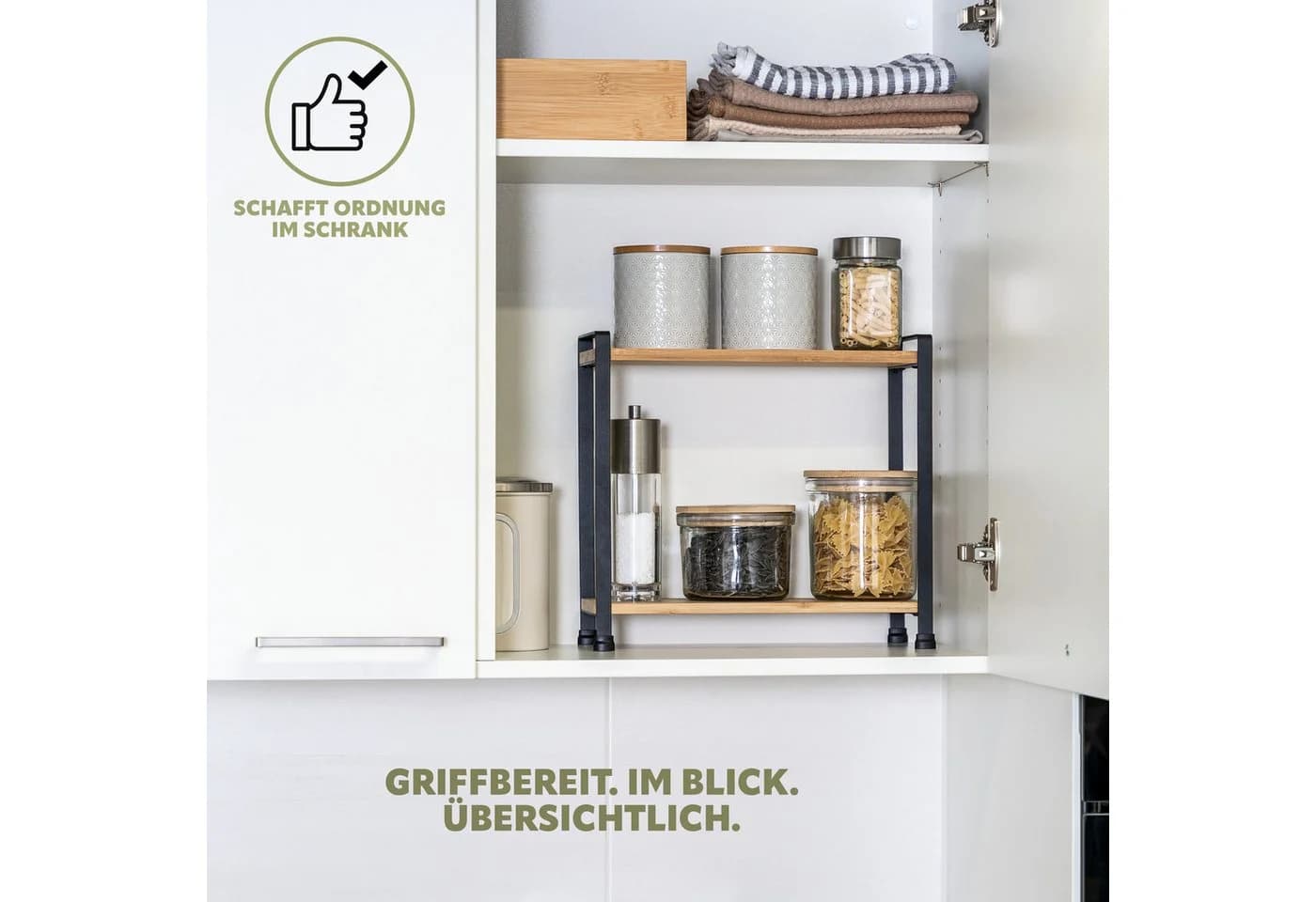 eluno Gewürzregal Bambus Metall Schwarz Doppelstöckig - Bild 3