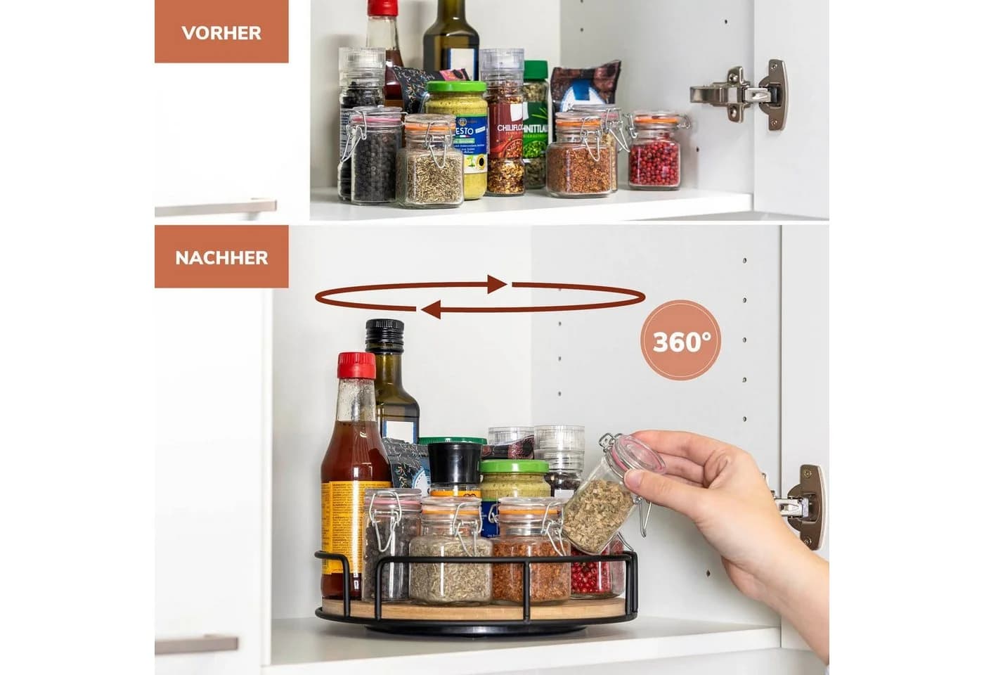eluno Drehteller Schwarz Metall mit Bambusplatte Ø 25 cm