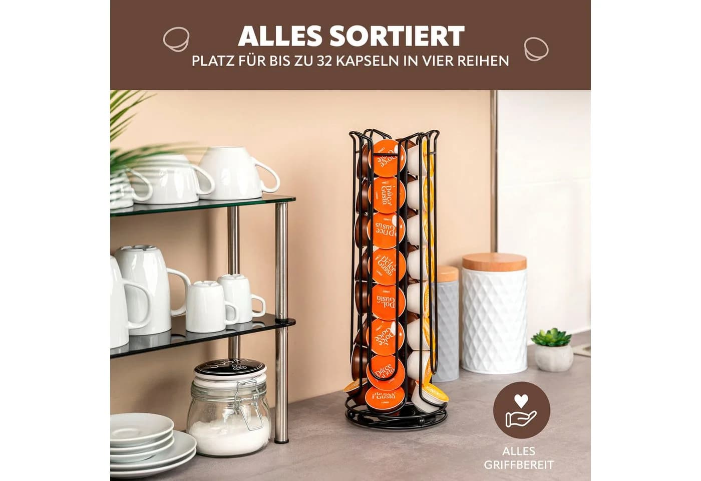 eluno Kapselspender für Dolce Gusto Kapseln, Schwarz, 360° Drehfunktion