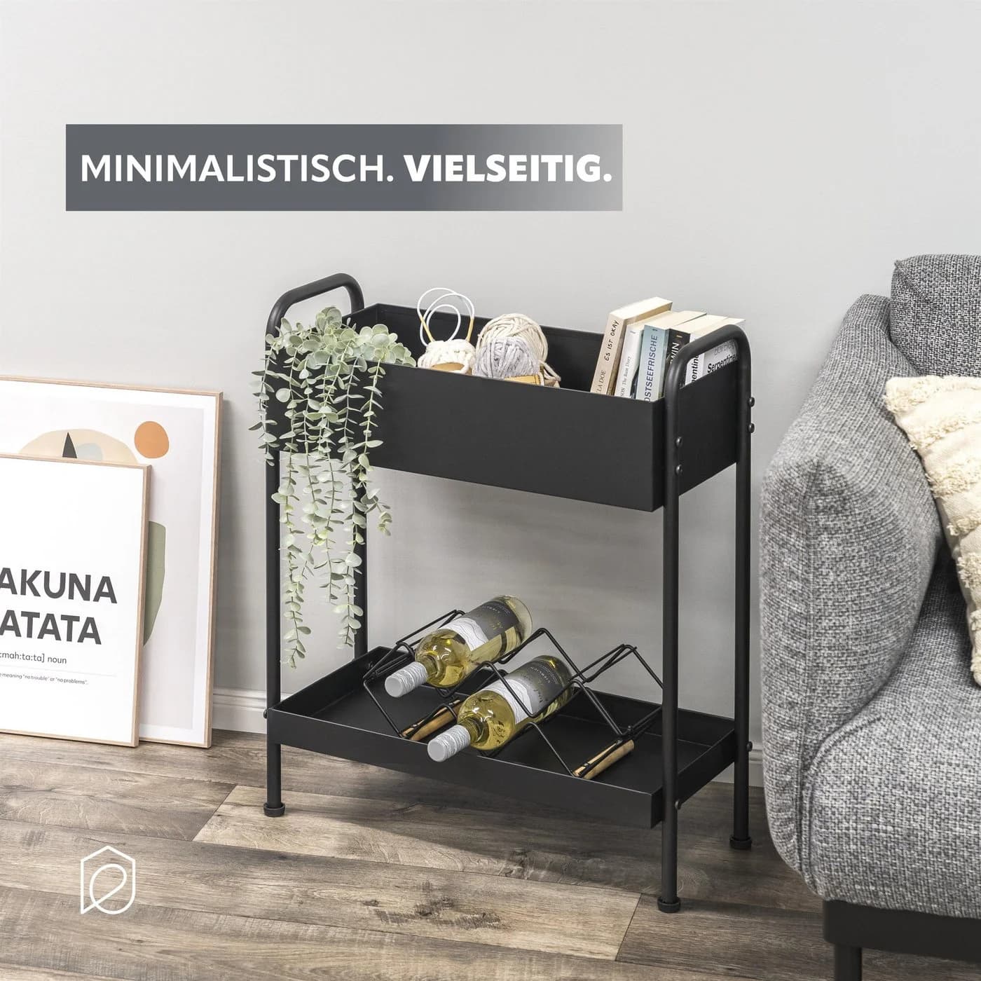 eluno Pflanzenständer mit 2 Ablagen, aus Metall schwarz - Bild 4