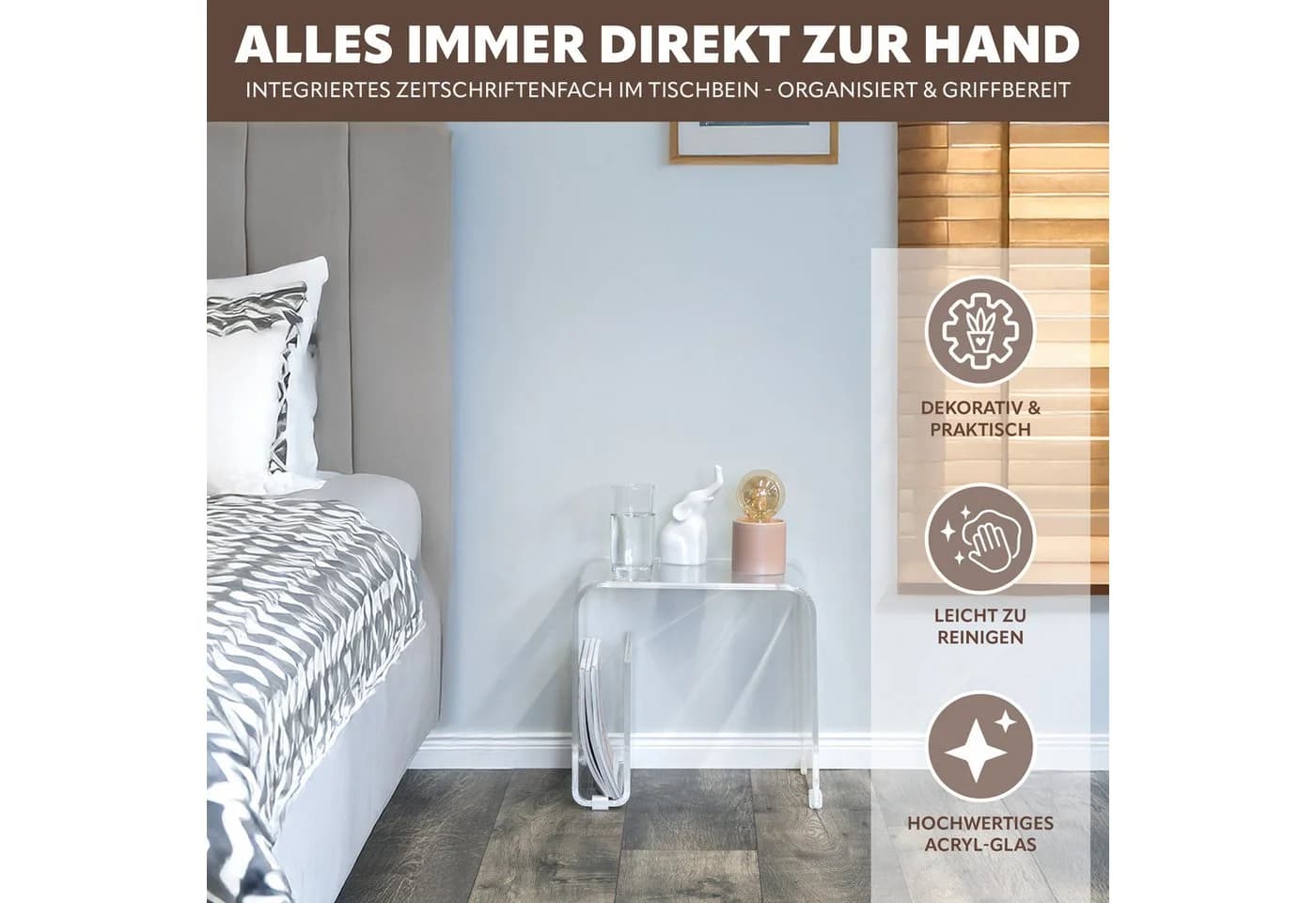 eluno Beistelltisch 2in1 Acryl Transparent mit Magazinhalter - Bild 3