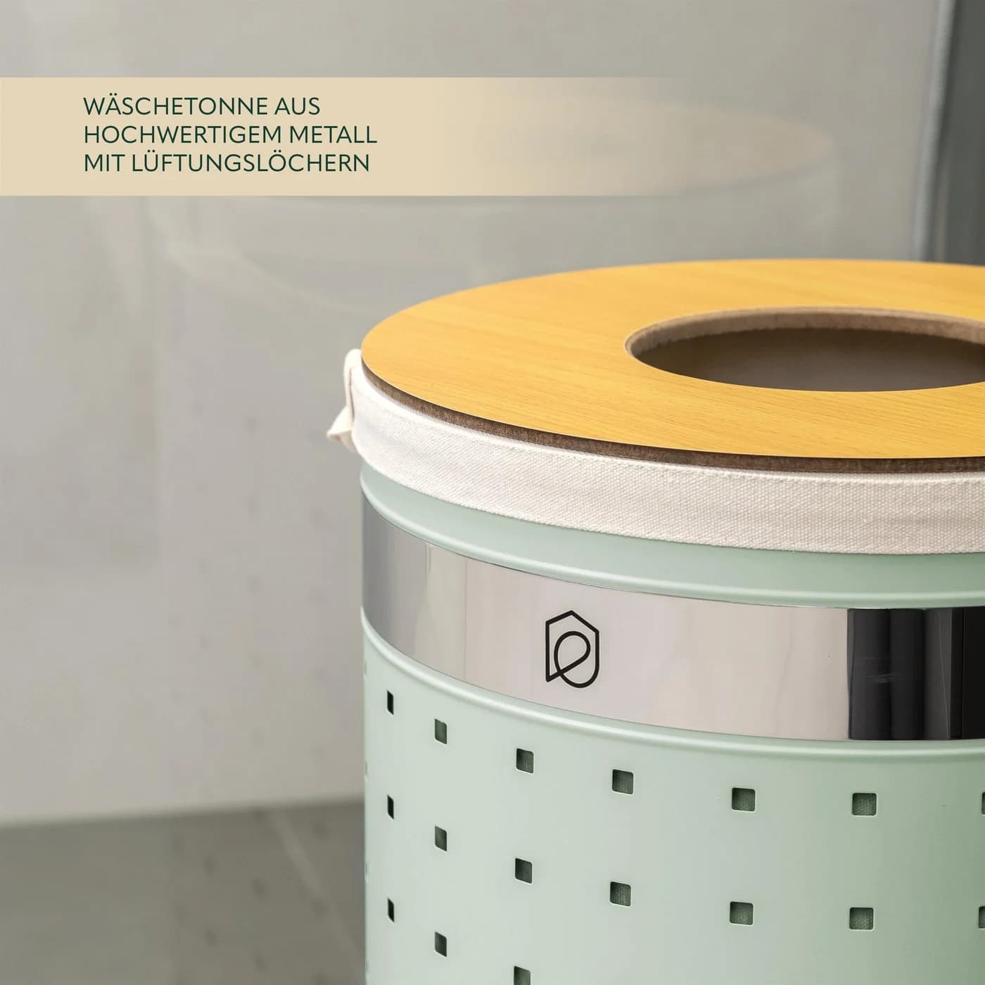 eluno Wäschetonne rund 50L mit Deckel und Wäschesack Mint - Bild 5