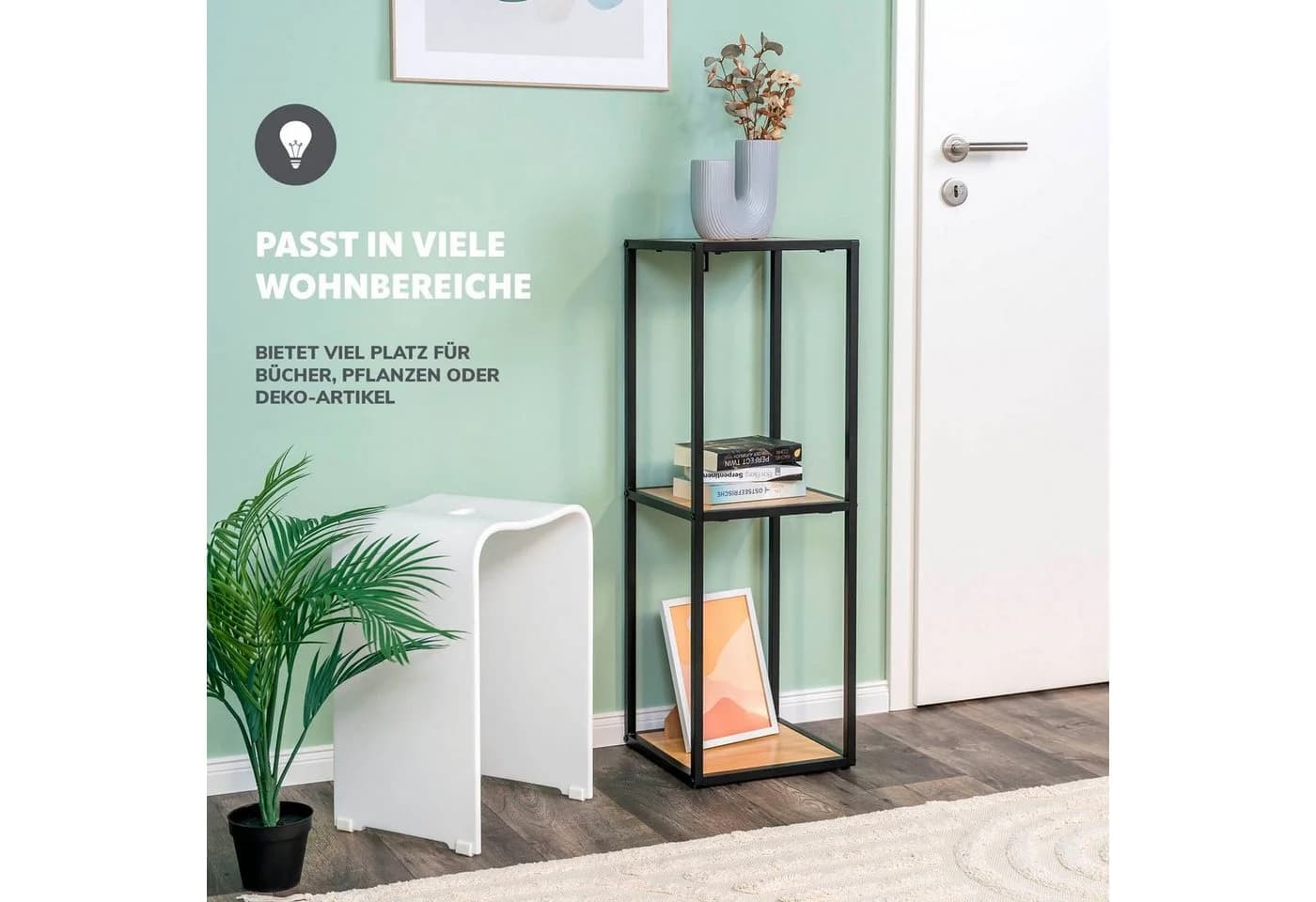 eluno Standregal 3 Ebenen Schwarz Eiche-Dekor Metallgestell - Bild 5