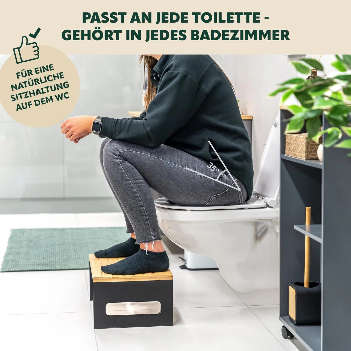 eluno Toilettenhocker Bambus Schwarz Zusammenklappbar