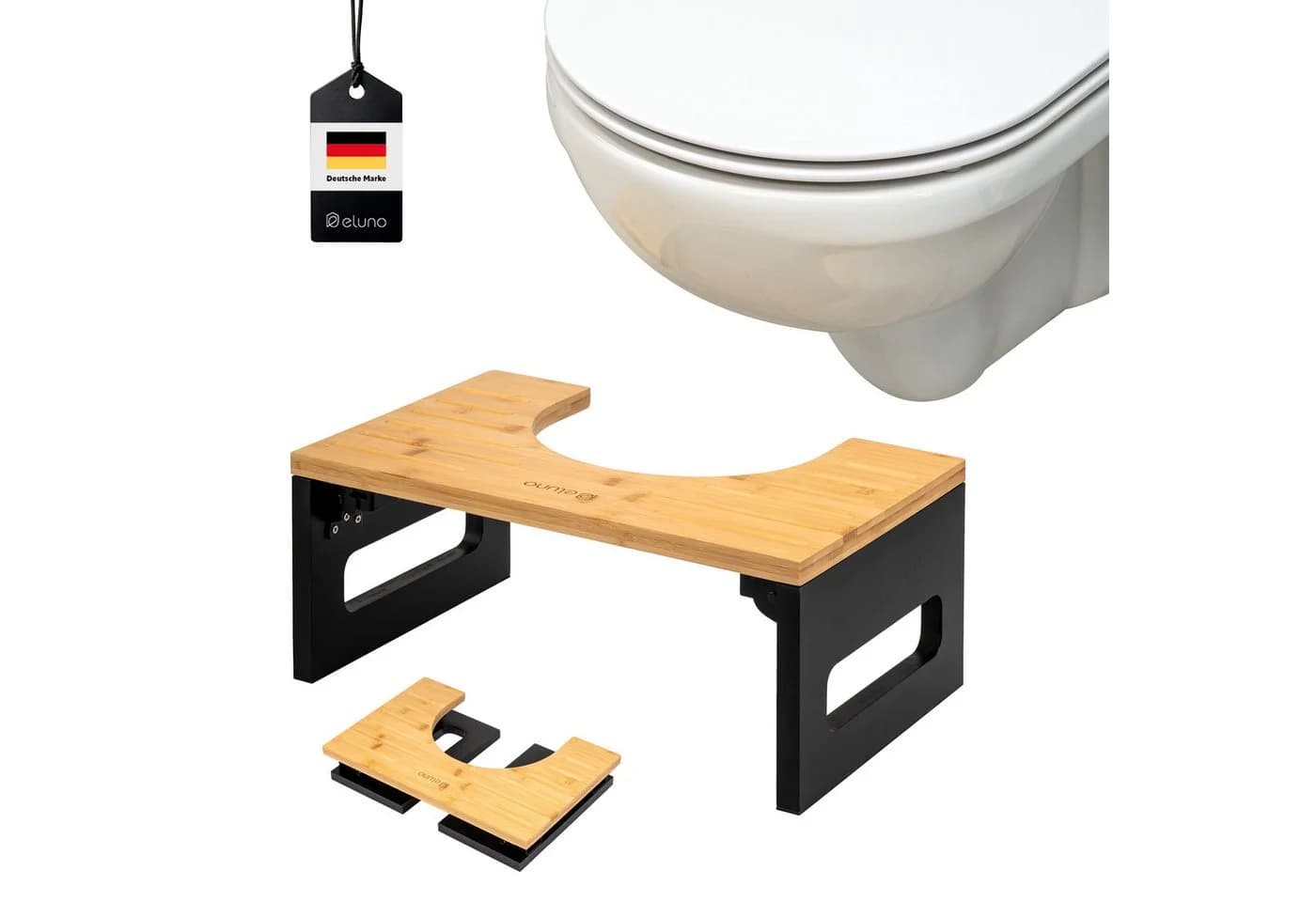 eluno Toilettenhocker Bambus Schwarz Zusammenklappbar - Bild 2