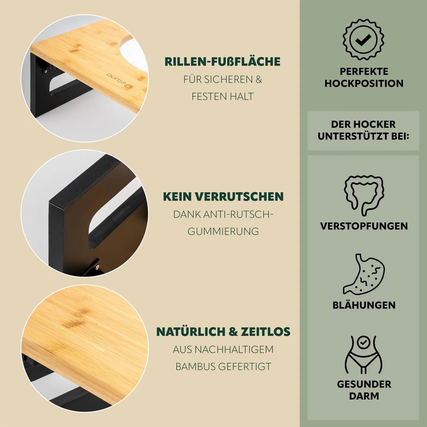 eluno Toilettenhocker Bambus Schwarz Zusammenklappbar - Bild 4