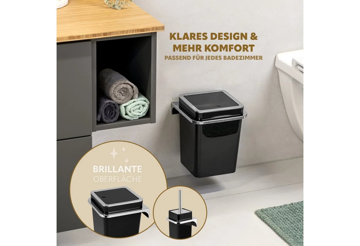 bremermann Badaccessoire-Set 2-tlg. Schwarz Chrom Wandmontage