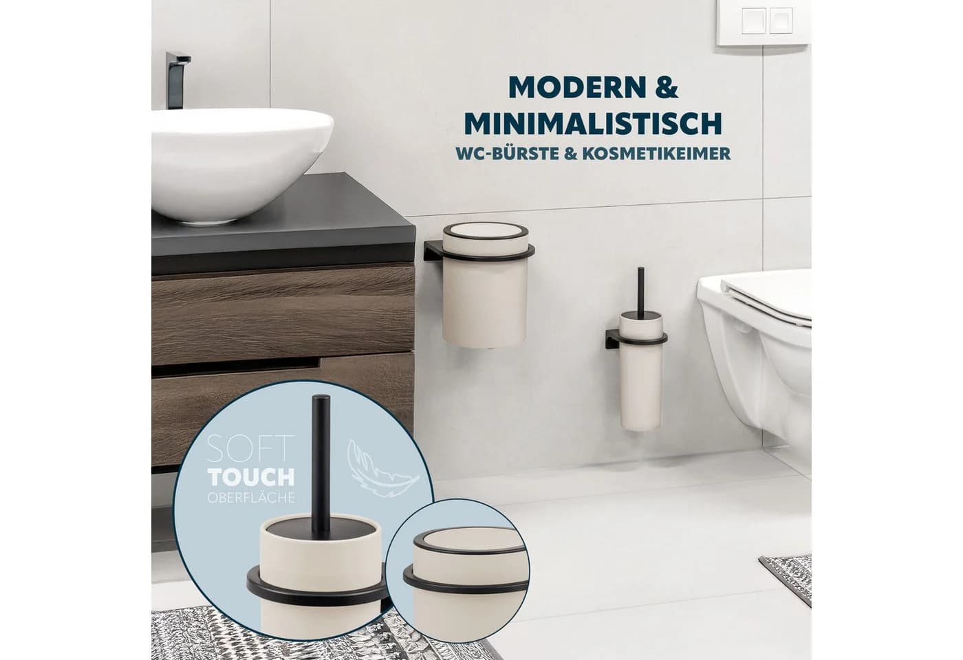 bremermann Badaccessoire-Set 2tlg. SAVONA Beige/Schwarz Softtouch