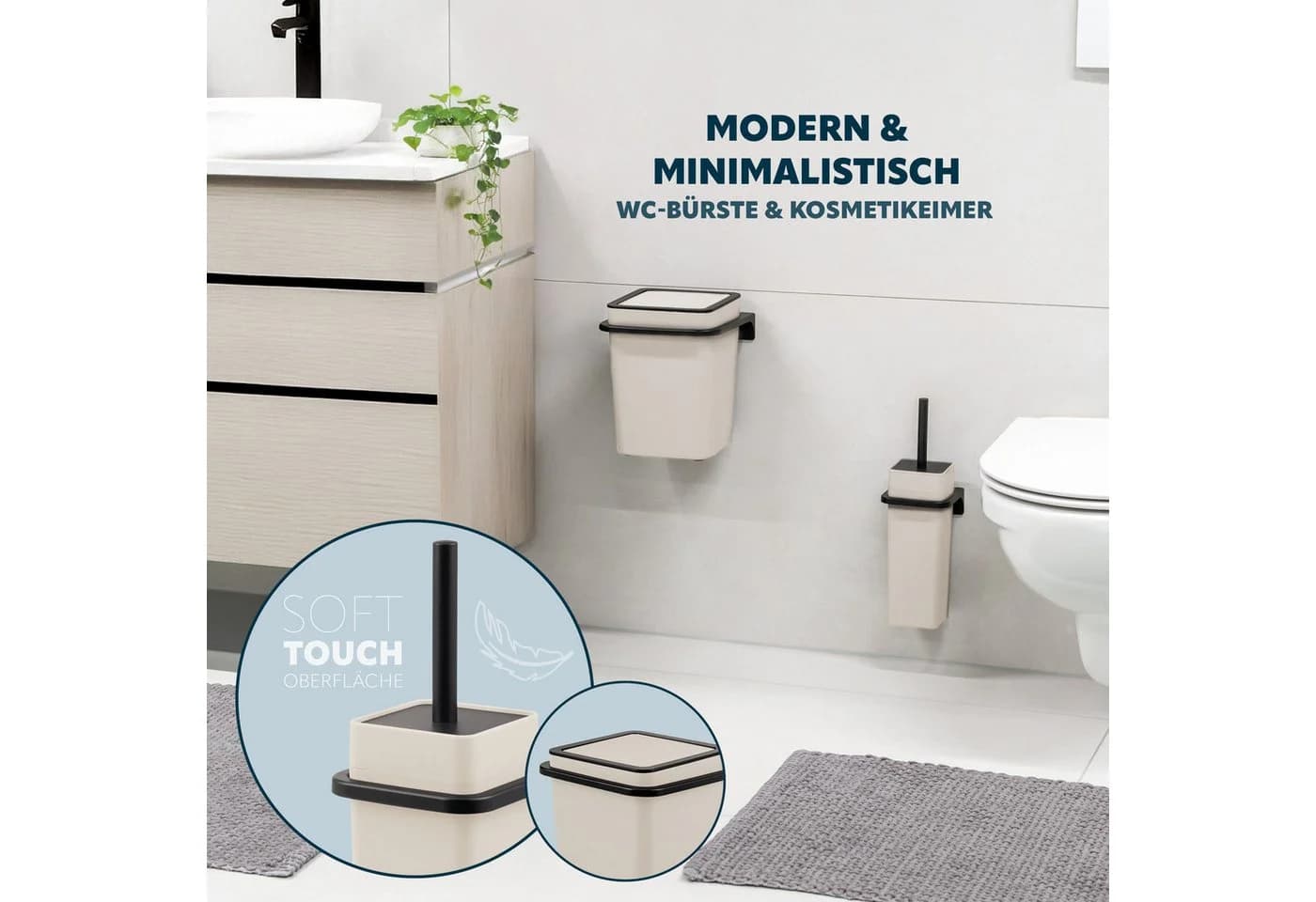 bremermann Badaccessoire-Set 2tlg. SAVONA Softtouch Beige/Schwarz