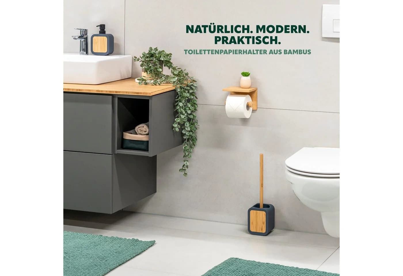 eluno Toilettenpapierhalter mit Ablage aus Bambus