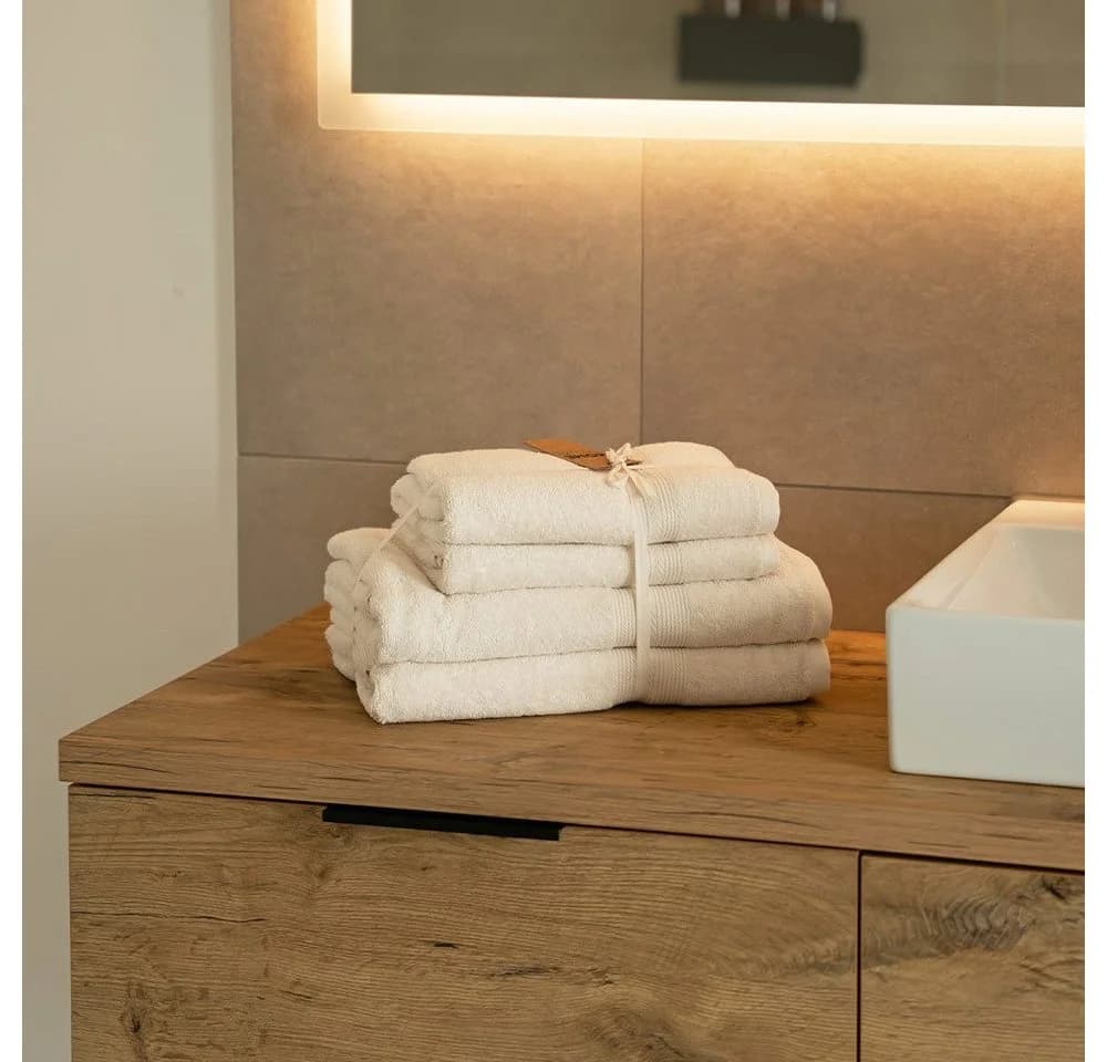 HOME DELUXE Handtuch Set 6-tlg. Baumwolle Beige/Grau/Blau - Bild 1