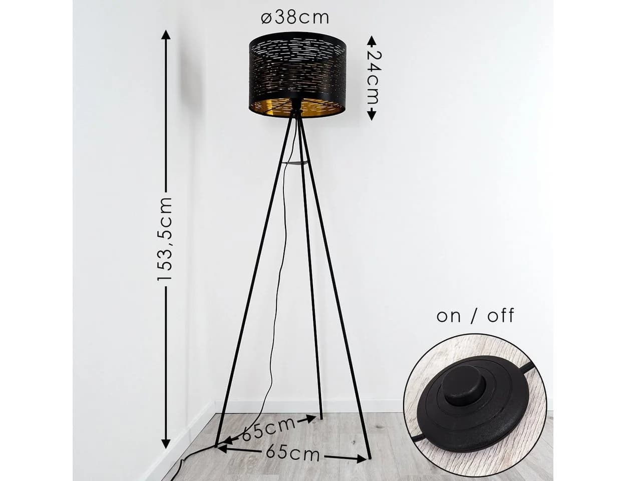 hofstein Stehlampe Retro Orientalisch Schwarz/Gold E27