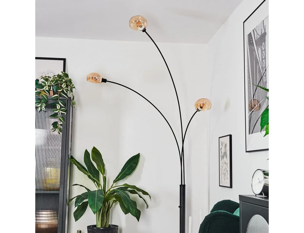 hofstein Stehlampe Schwarz Bernstein Retro Vintage Design E14