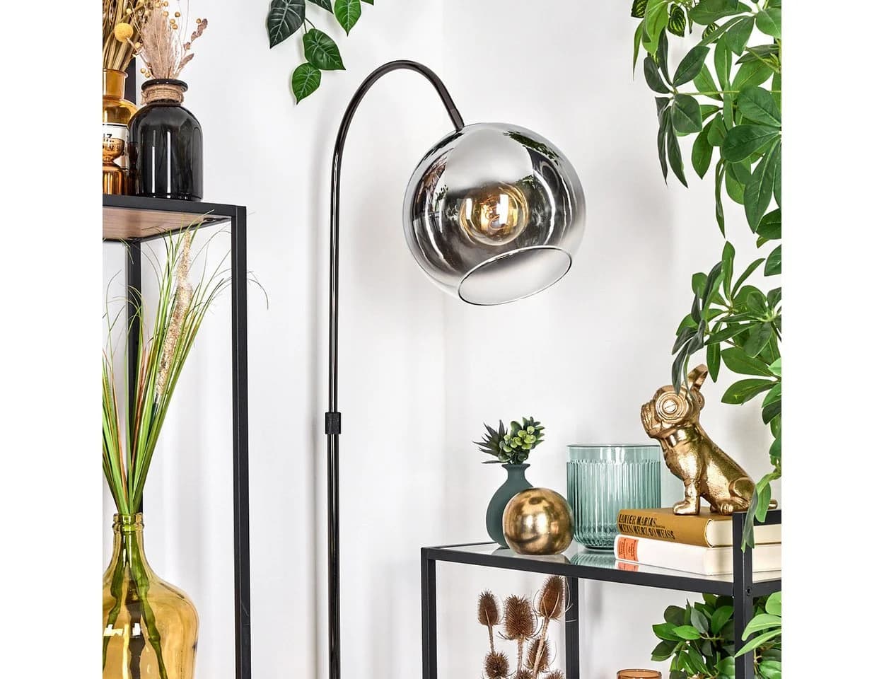 hofstein Stehlampe Metall/Glas Schwarz/Chrom Retro-Design