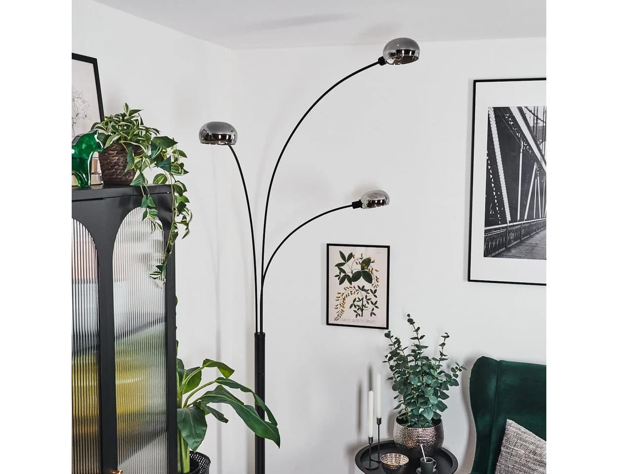 hofstein Stehlampe Schwarz/Chrom/Rauch Marmorfuß E14 verstellbar
