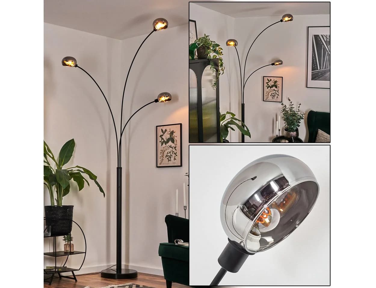 hofstein Stehlampe Schwarz/Chrom/Rauch Marmorfuß E14 verstellbar - Bild 2