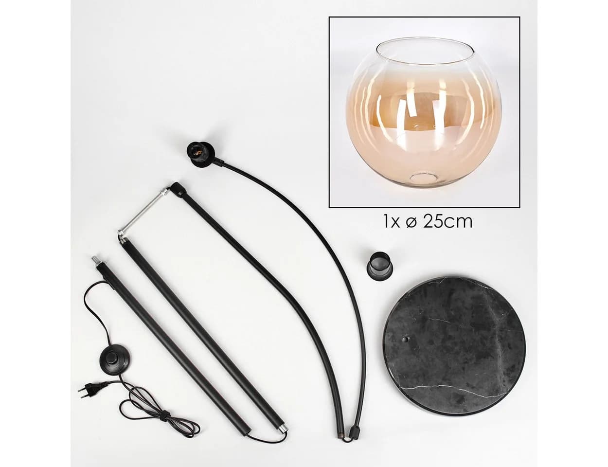 hofstein Stehlampe Schwarz Bernstein Glas Marmorfuß E27 - Bild 5