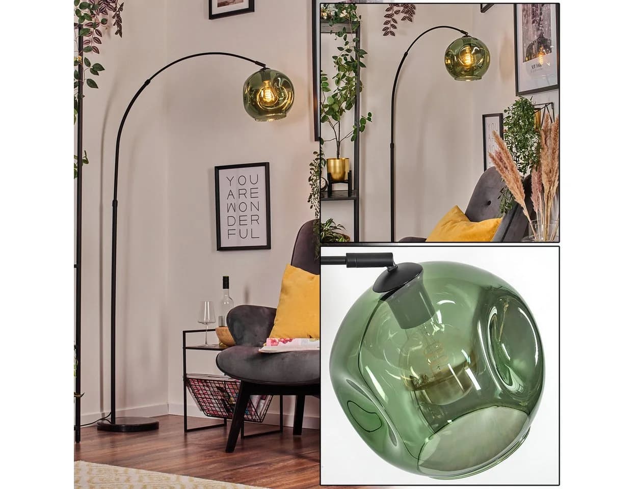 hofstein Stehlampe Schwarz/Grün Marmorfuß Metall Glas - Bild 2