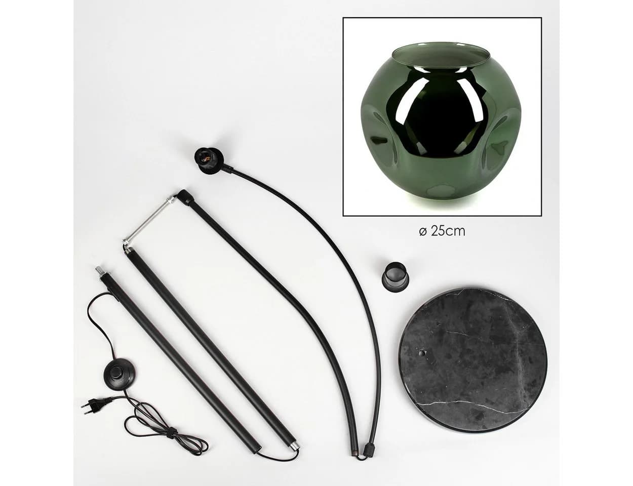 hofstein Stehlampe Schwarz/Grün Marmorfuß Metall Glas - Bild 5