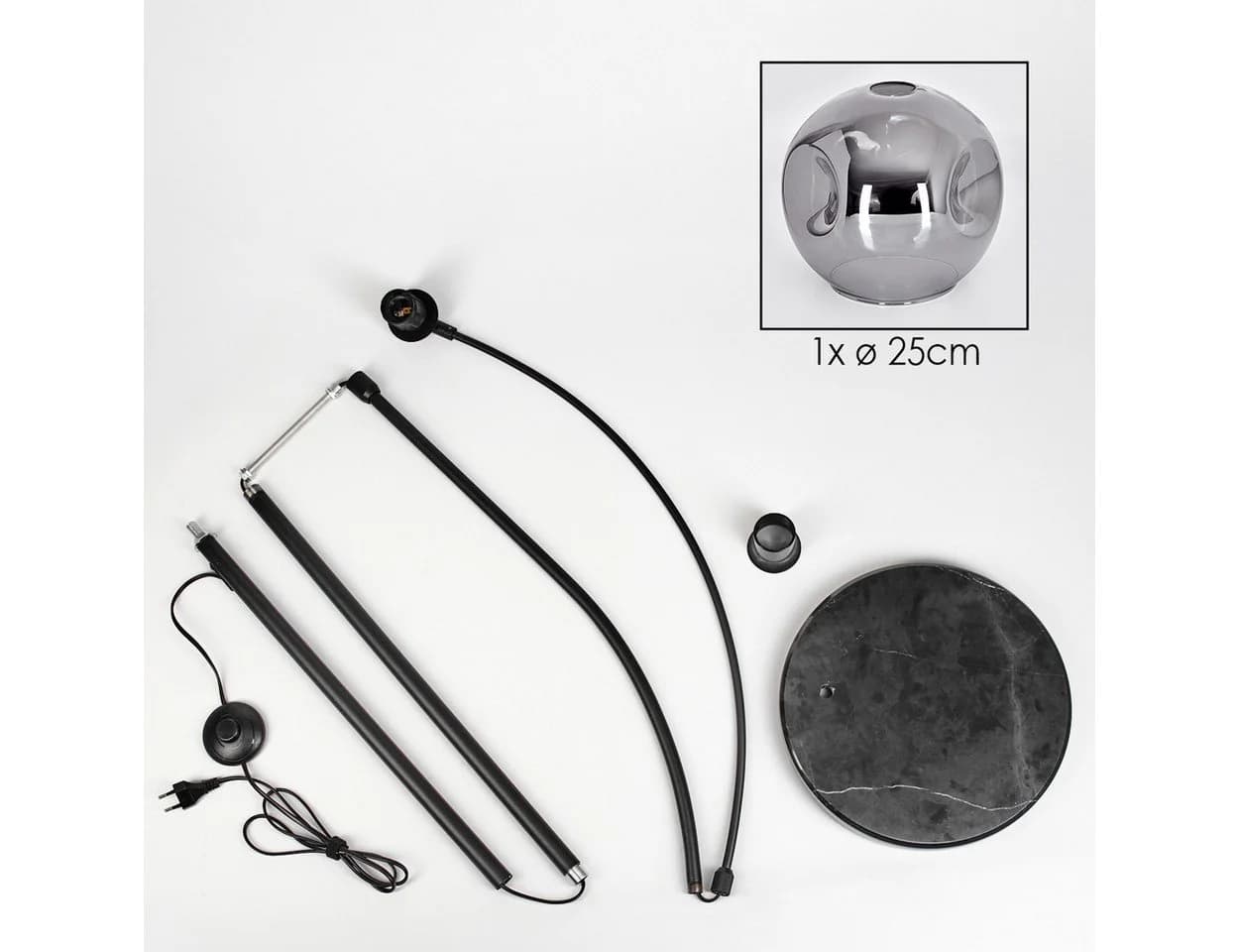 hofstein Stehlampe Schwarz/Rauch Metall/Glas Marmorfuß E27 - Bild 5