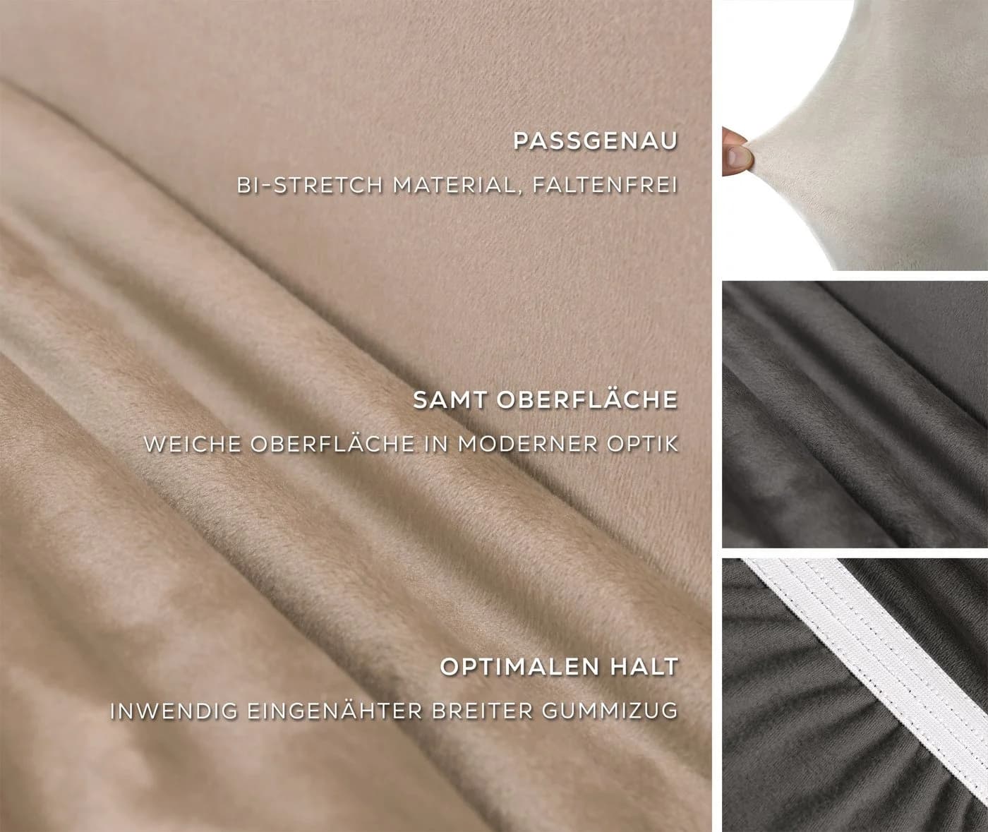 Beautex Stuhlhusse Eva Lang Samt Stretch Husse Beige - Bild 3