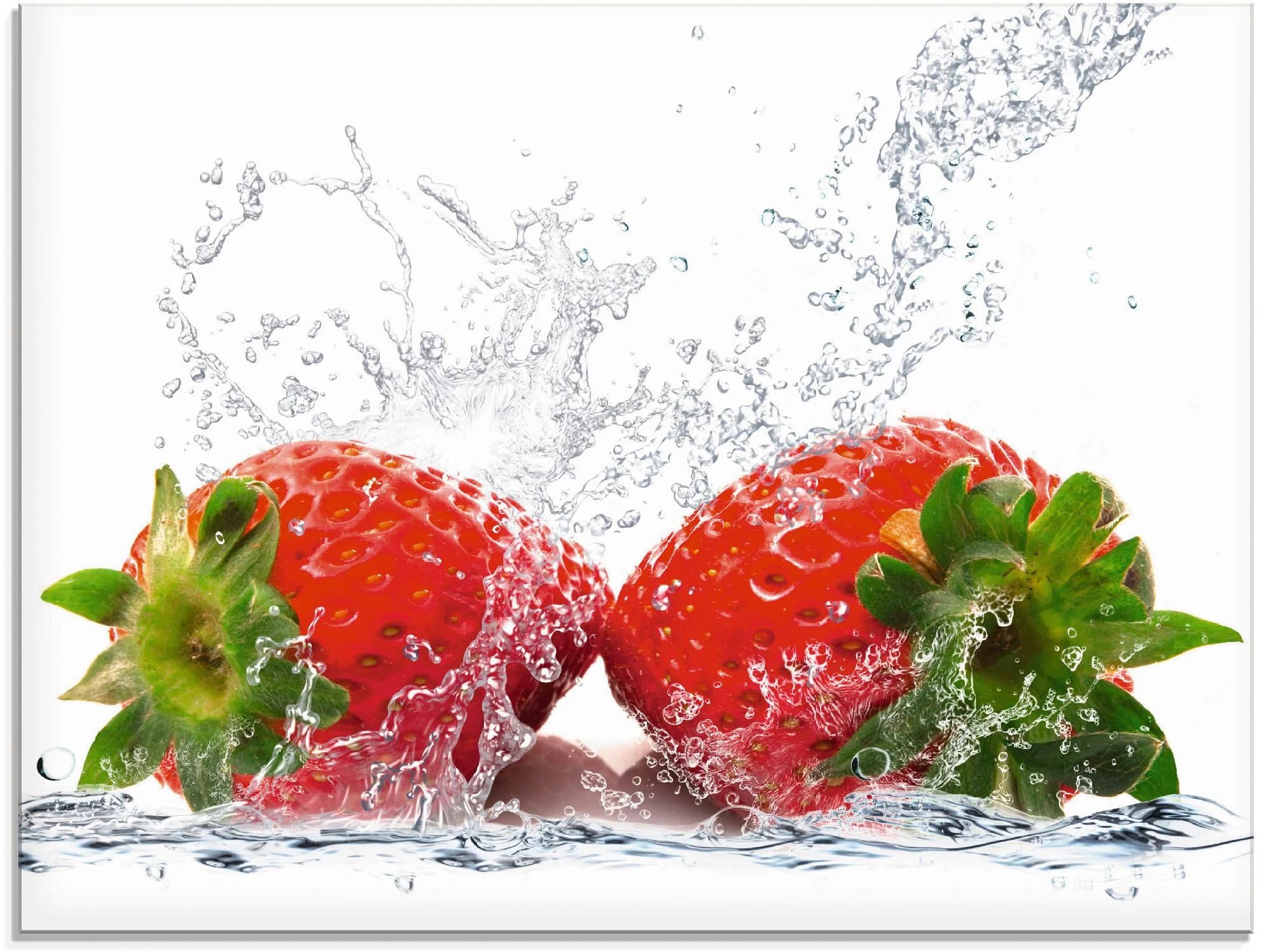 ARTLAND Glasbild Erdbeeren mit Spritzwasser Rot 80x60 cm