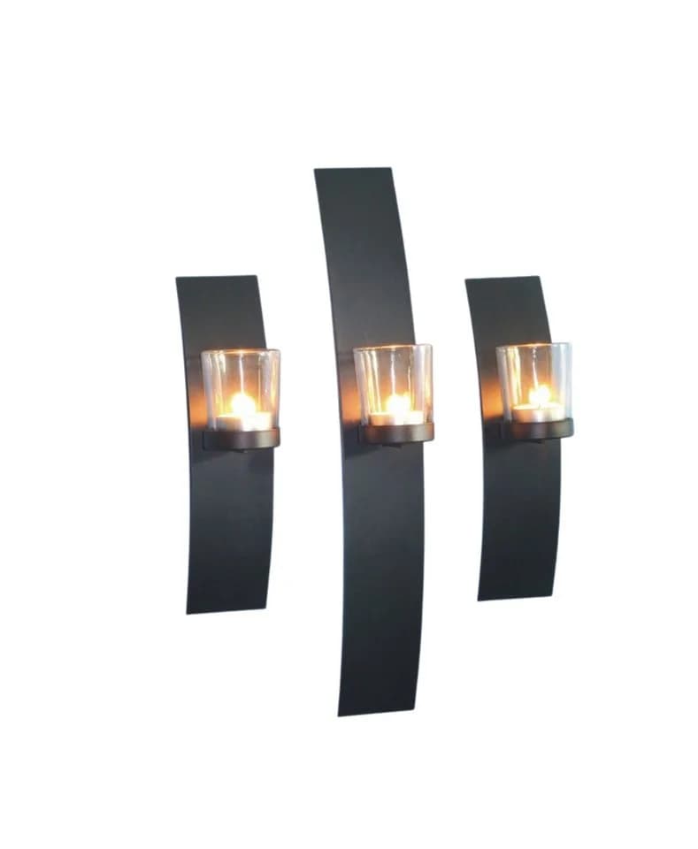 Gravidus Wandkerzenhalter 3er Set Schwarz Metall Glas