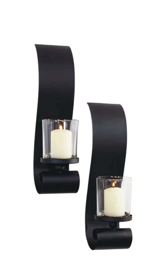 Gravidus Wandkerzenhalter 2er Set Schwarz Metall Glas