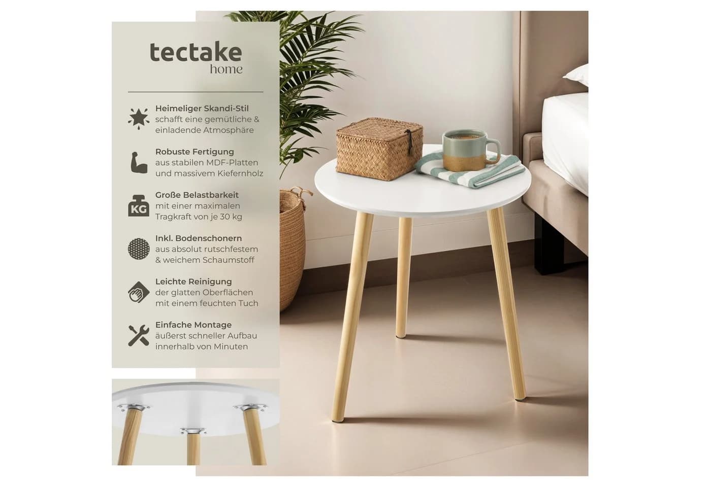 tectake Beistelltisch 2er Set Skandi-Look MDF Pinienholz