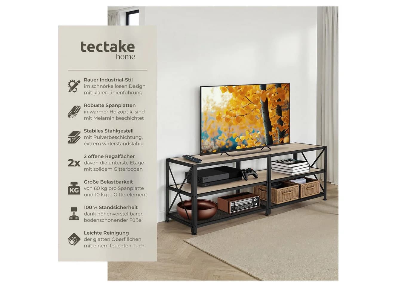 tectake Lowboard TV-Regal Industrial Style Braun/Schwarz