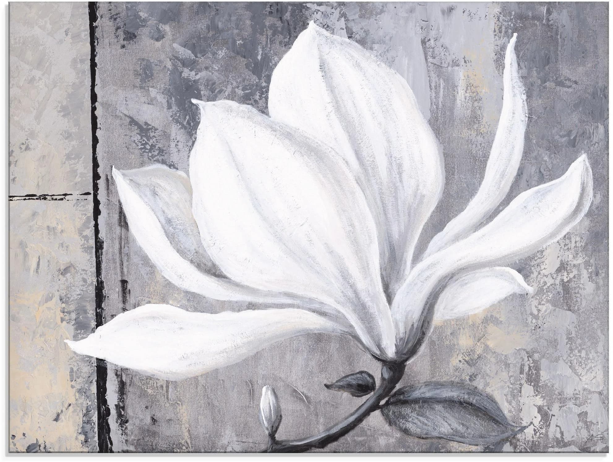 ARTLAND Glasbild Klassische Magnolie Grau 80x60 cm