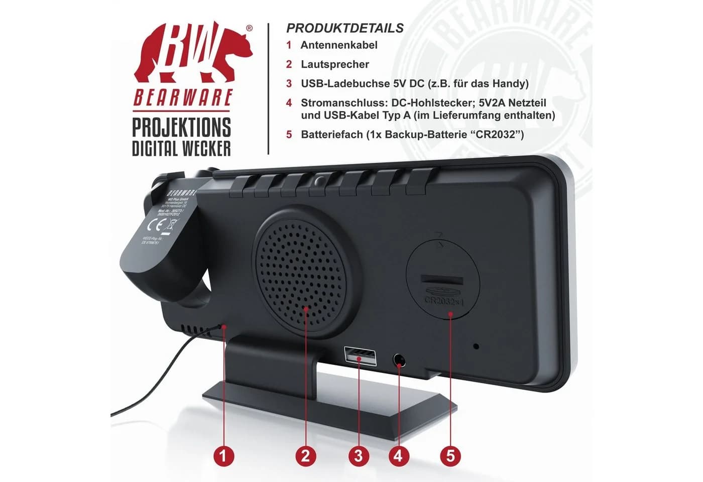CSL Radiowecker Digital mit Wandprojektion und USB-Ladeanschluss - Bild 5