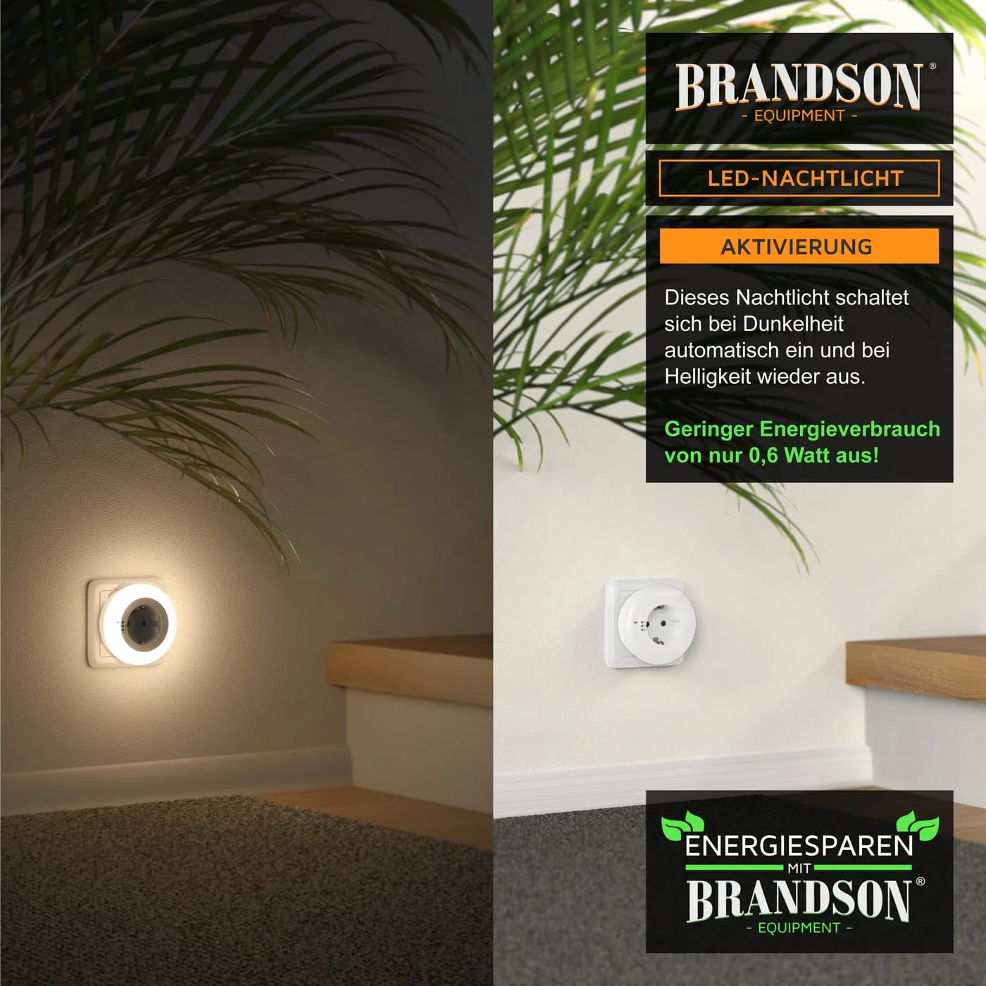 Brandson LED Nachtlicht mit Steckdose & Sensor - Weiß/Grün/Blau - Bild 4