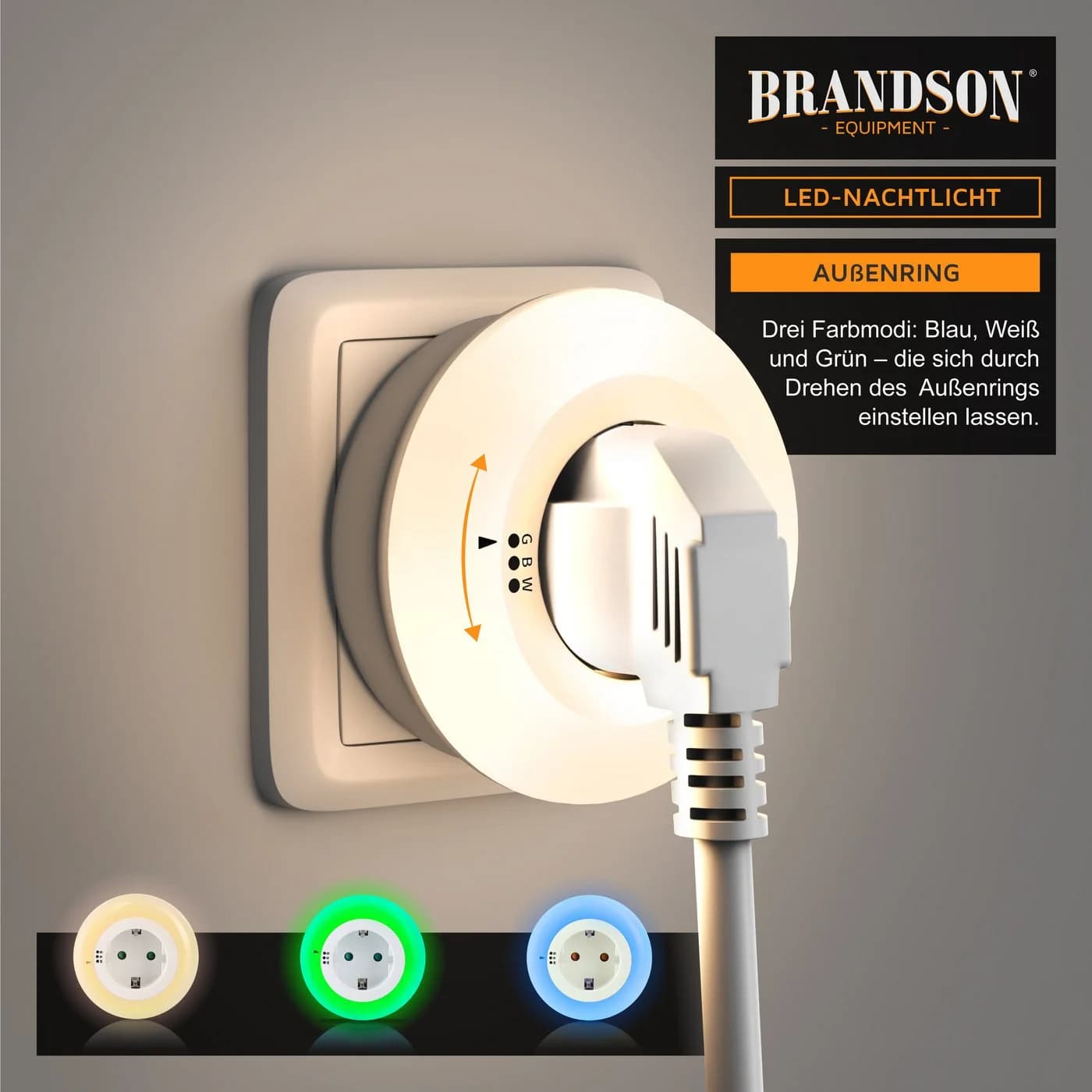 Brandson LED Nachtlicht mit Steckdose & Sensor - Weiß/Grün/Blau - Bild 5