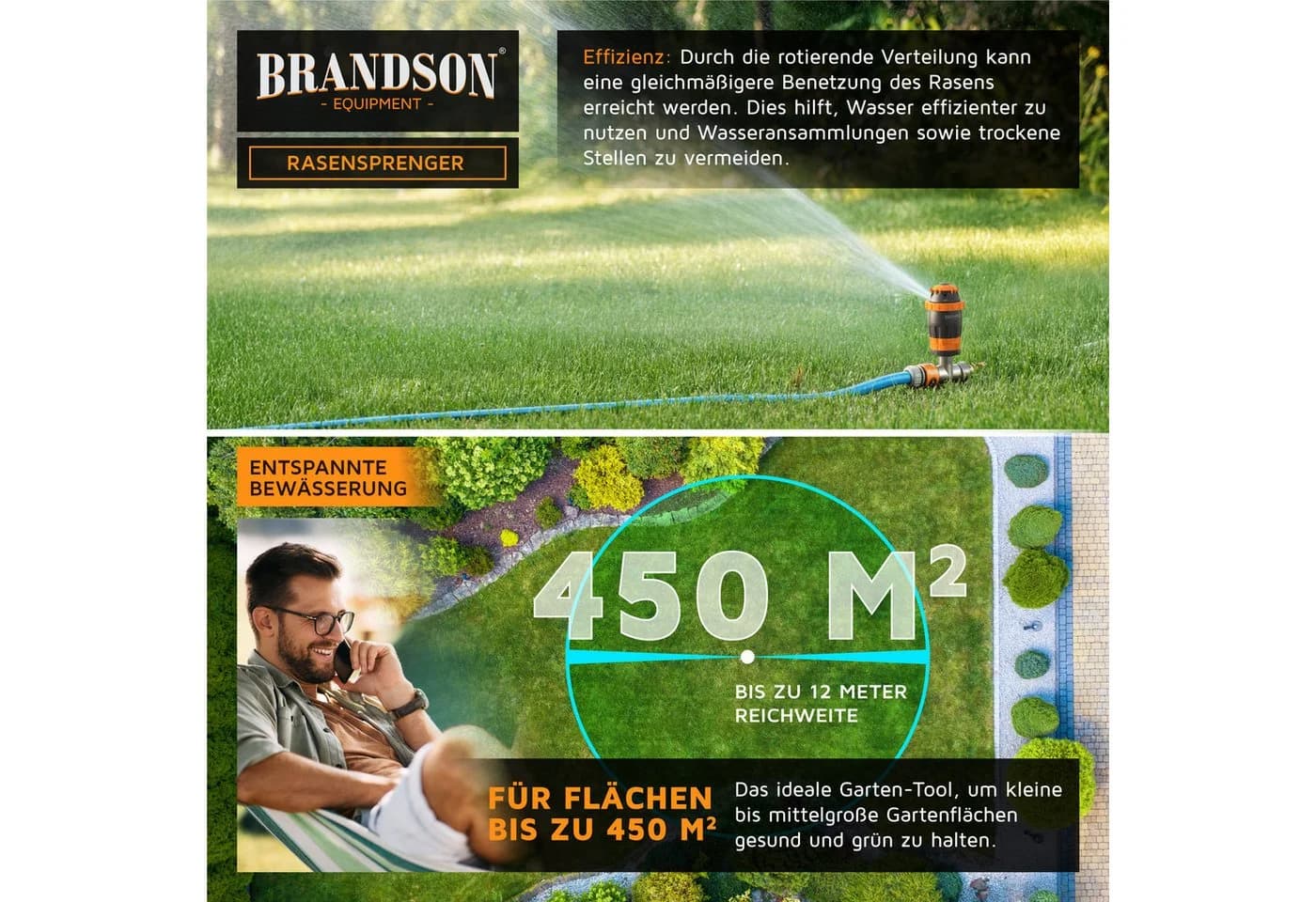 Brandson Kreisregner 5-fach Rasensprinkler mit Erdspieß - Bild 3