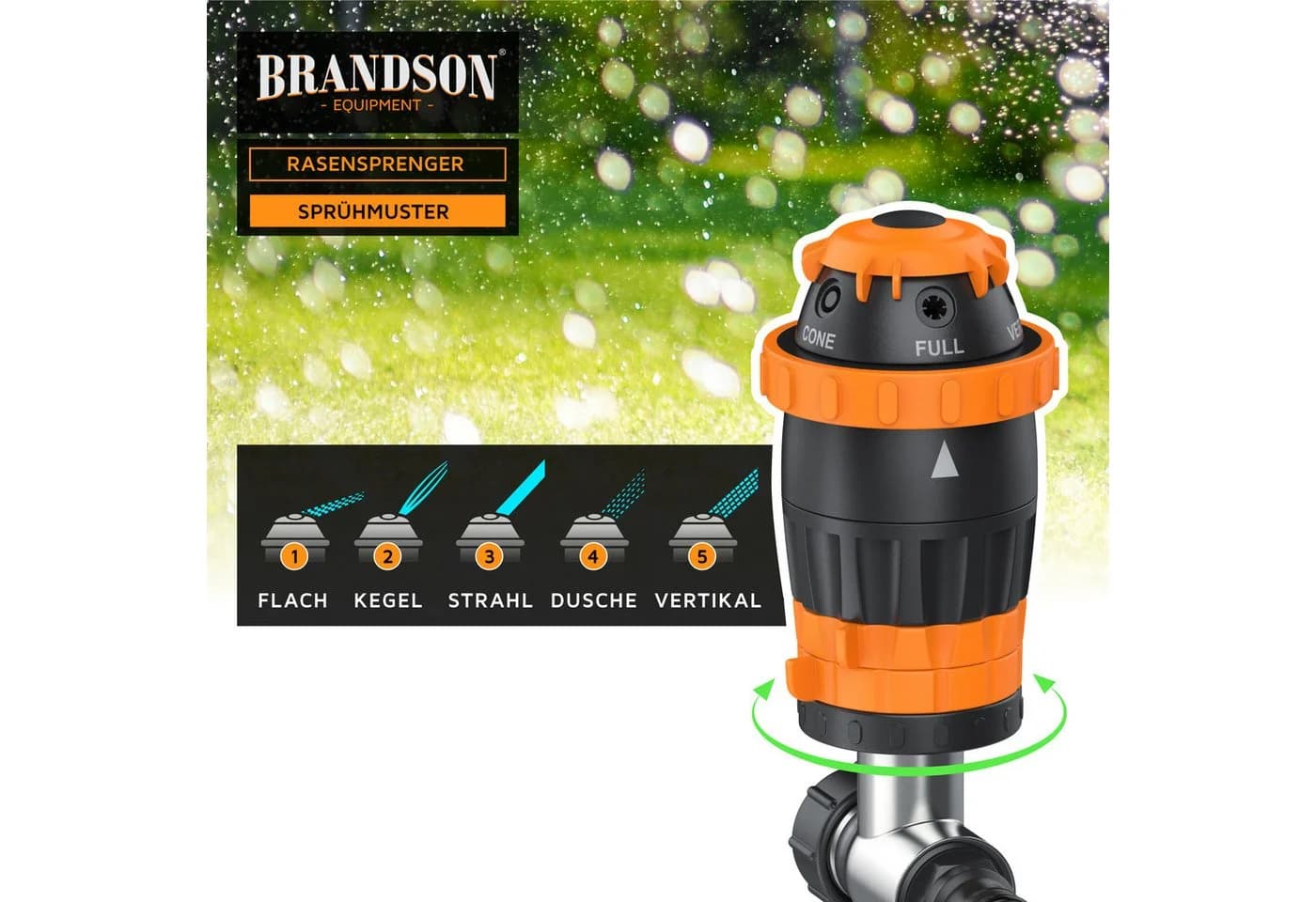 Brandson Kreisregner 5-fach Rasensprinkler mit Erdspieß - Bild 4