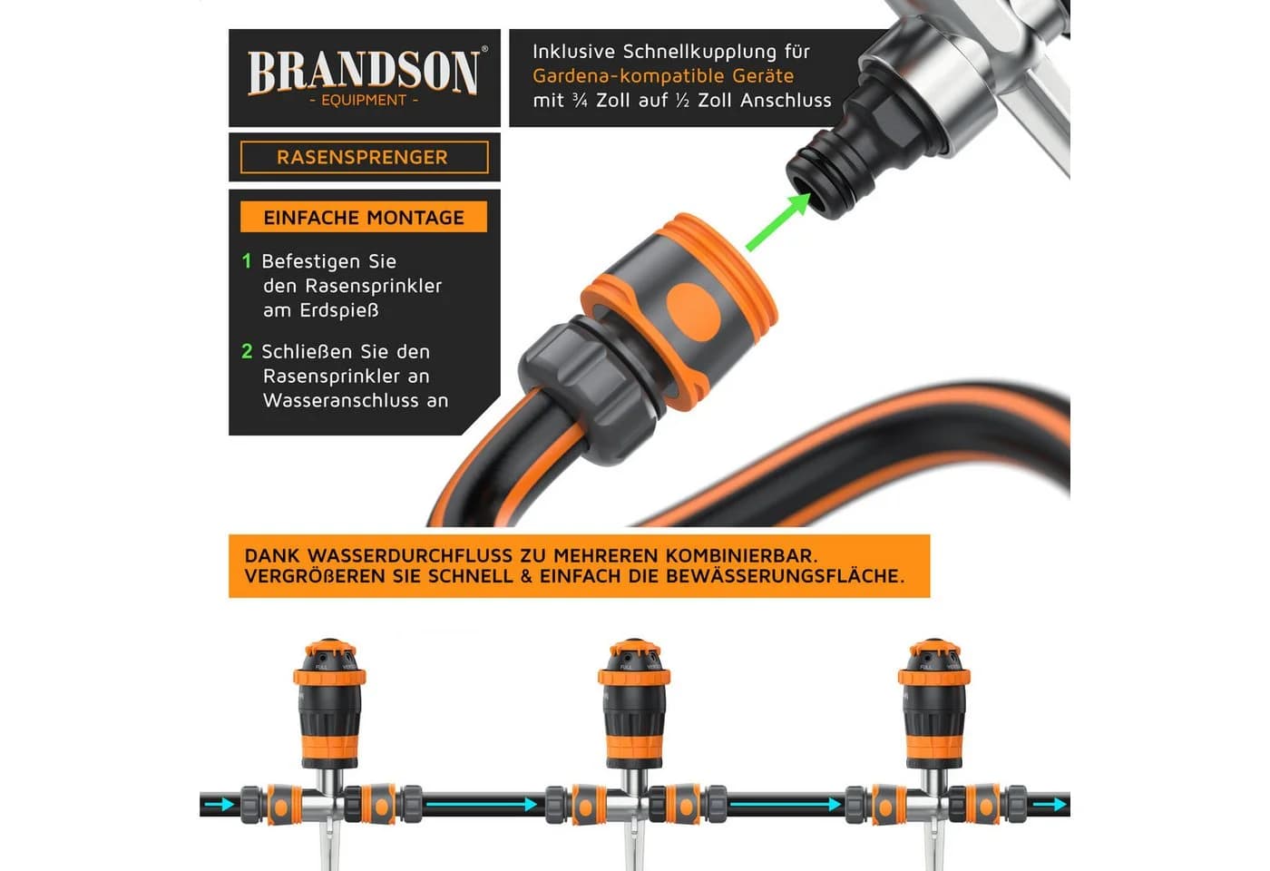 Brandson Kreisregner 5-fach Rasensprinkler mit Erdspieß - Bild 5