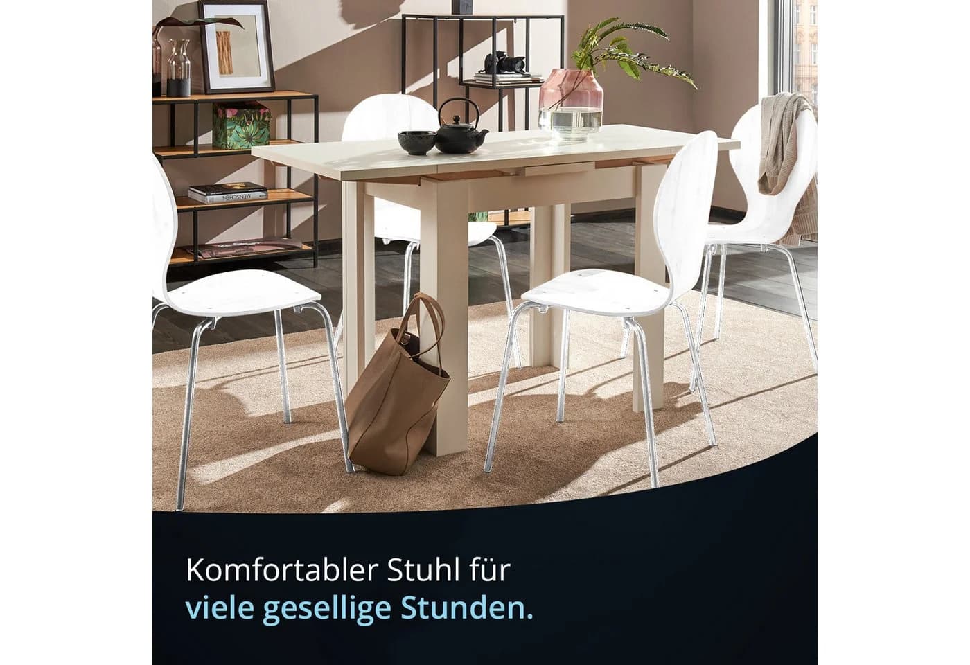 KHG Stapelstuhl Esszimmerstuhl Weiß Metallgestell