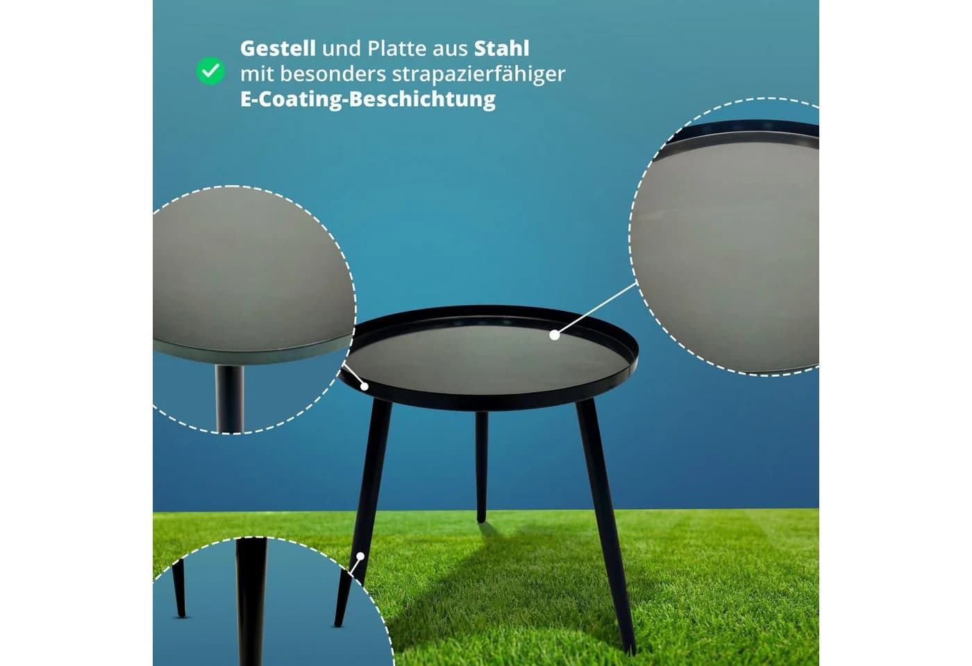 KHG Garten-Beistelltisch Schwarz Stahl mit Schüttrand - Bild 5