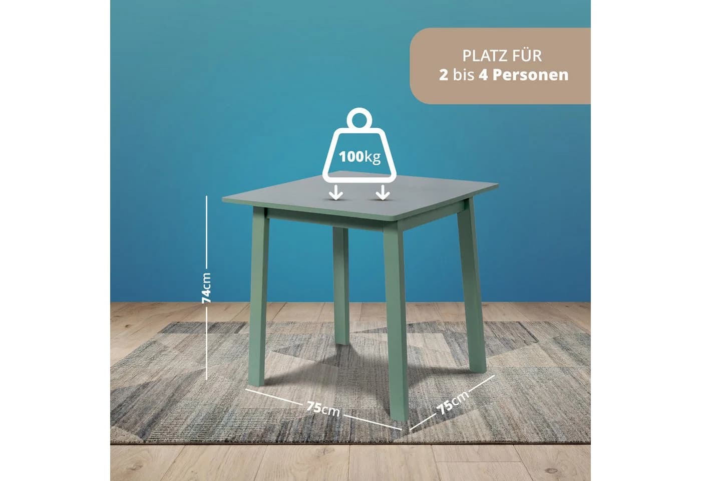 KHG Esstisch Bürotisch Grün Skandi Look Massivholz 2-4 Personen